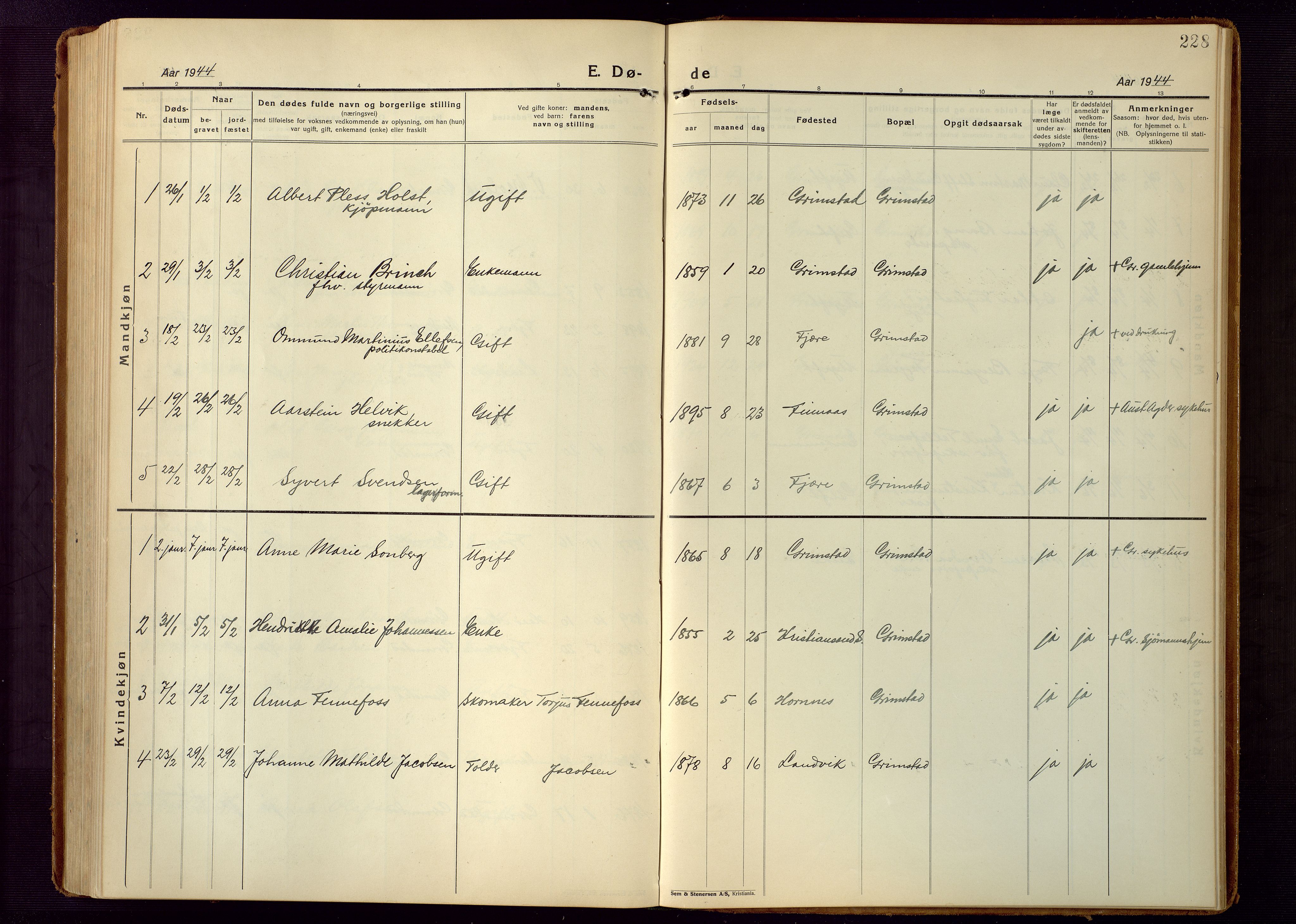 Grimstad sokneprestkontor, AV/SAK-1111-0017/F/Fb/L0002: Klokkerbok nr. B 2, 1923-1949, s. 228