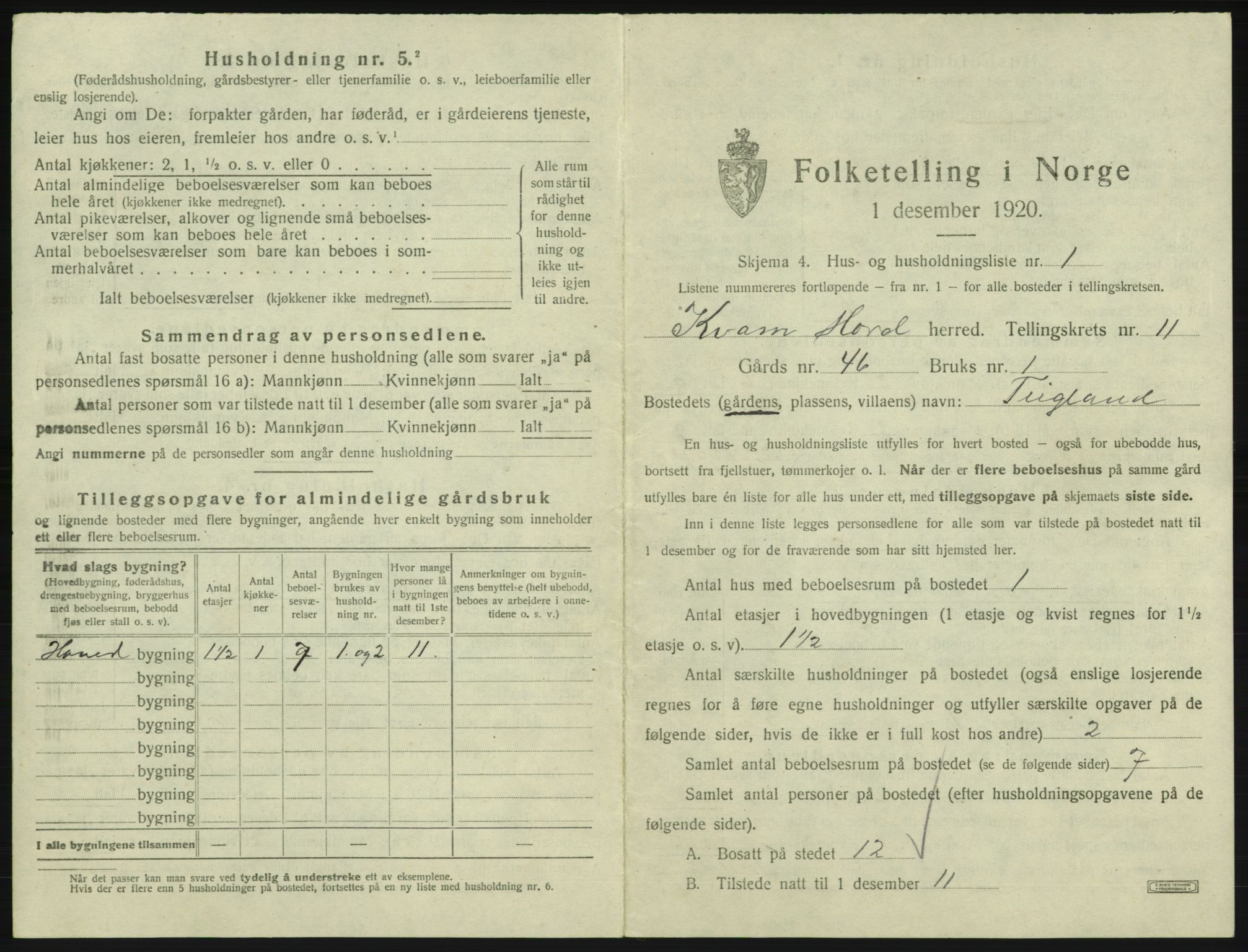 SAB, Folketelling 1920 for 1238 Kvam herred, 1920, s. 960