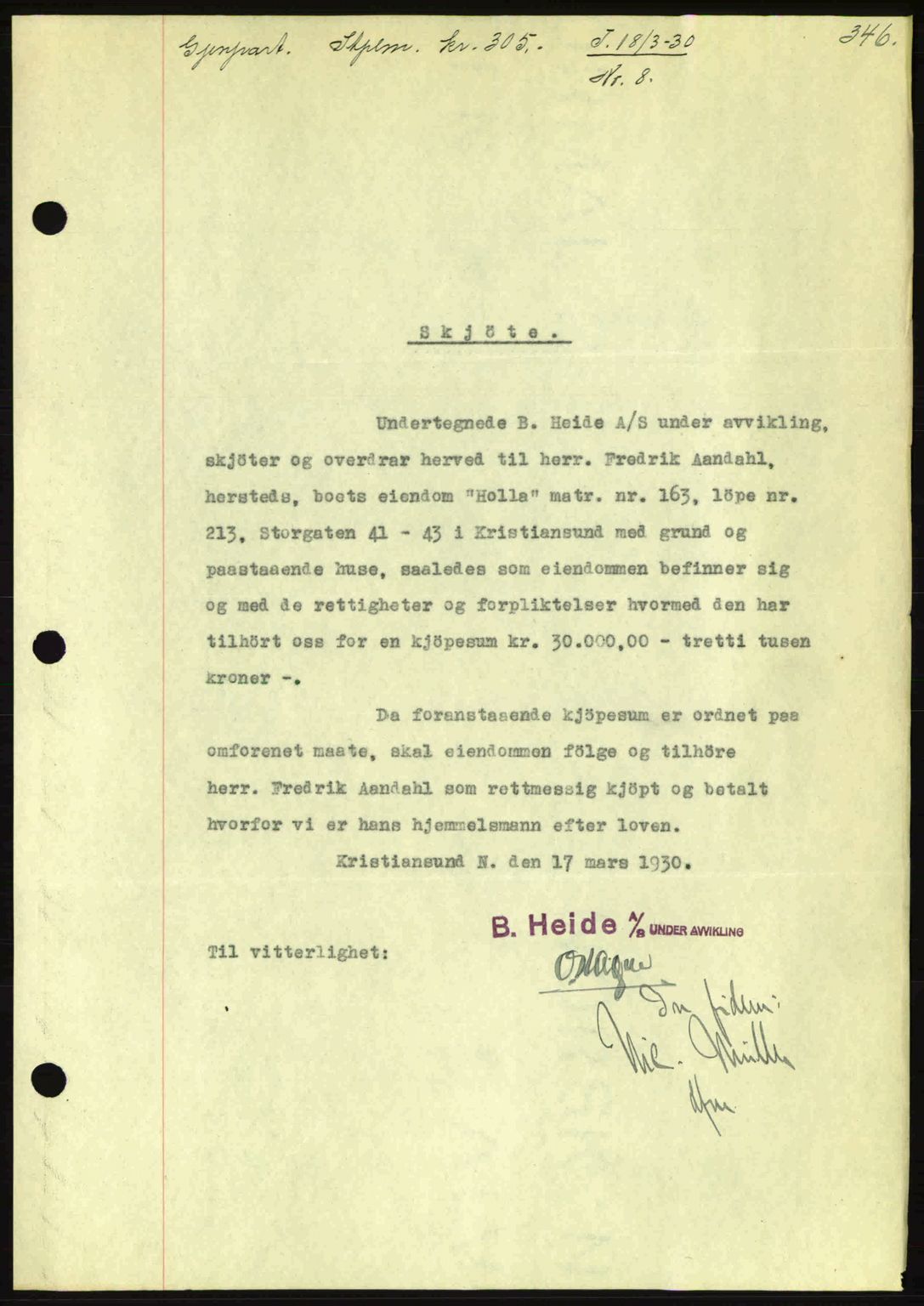 Kristiansund byfogd, AV/SAT-A-4587/A/27: Pantebok nr. 23, 1929-1930, Tingl.dato: 18.03.1930