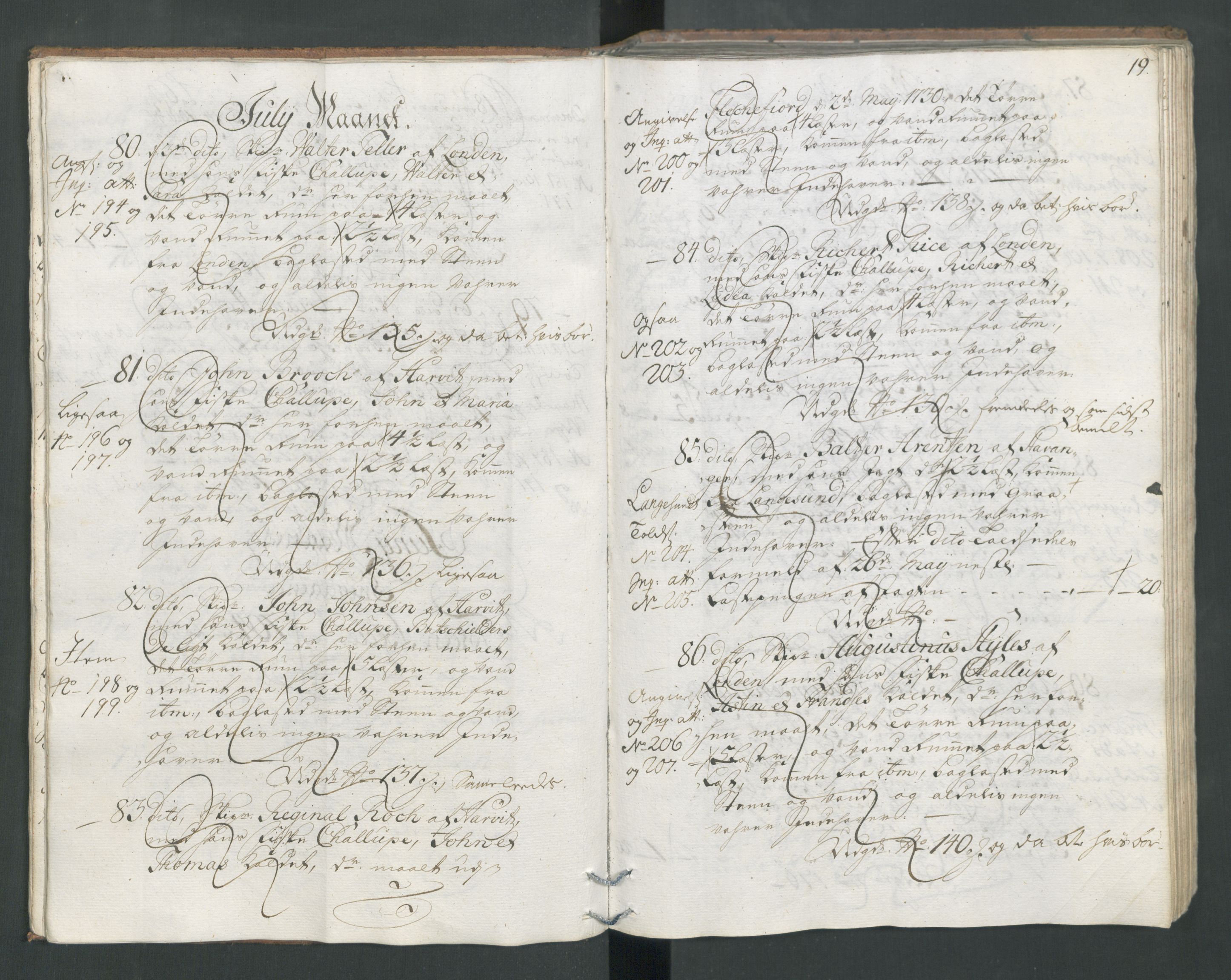 Generaltollkammeret, tollregnskaper, AV/RA-EA-5490/R22/L0011/0001: Tollregnskaper Stavanger / Hovedtollbok, 1731, s. 18b-19a