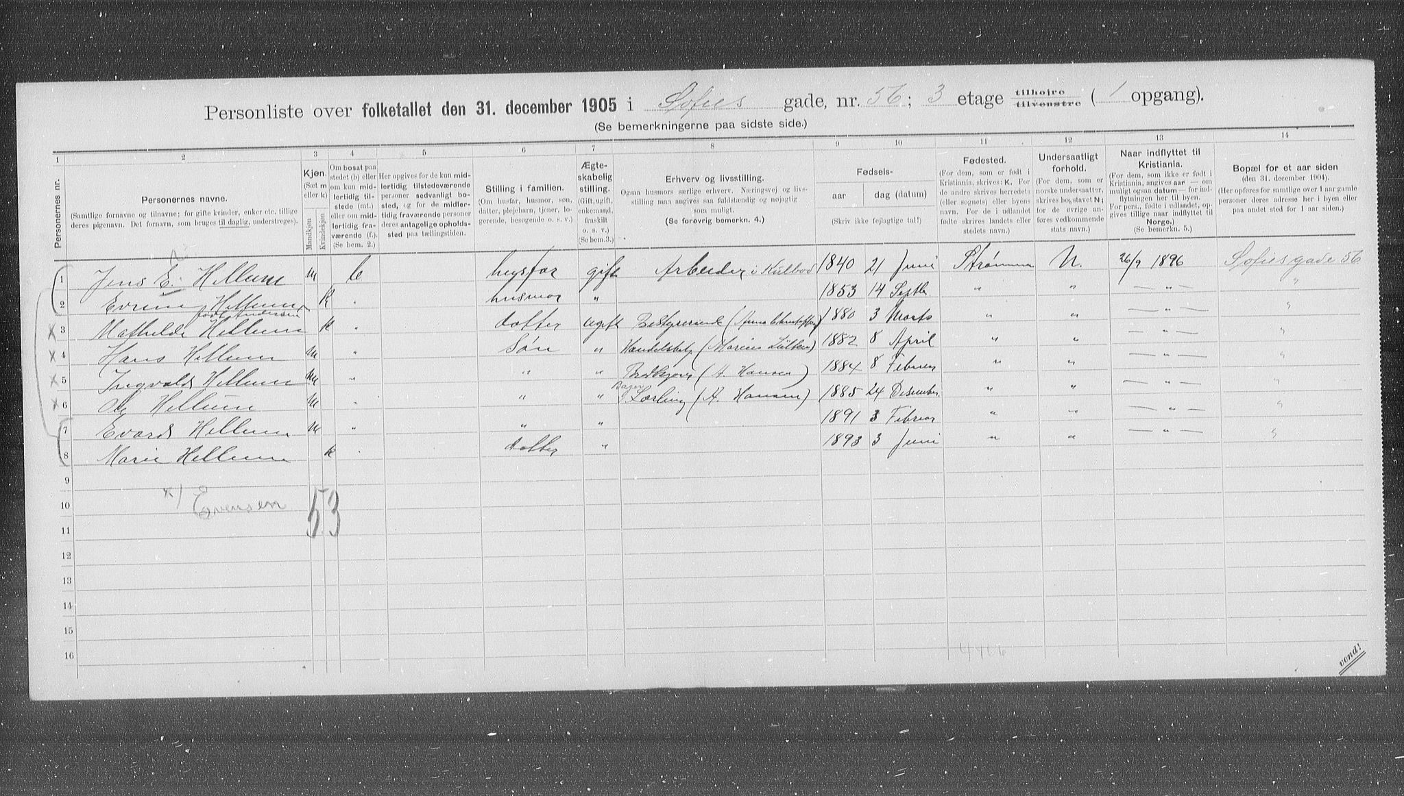 OBA, Kommunal folketelling 31.12.1905 for Kristiania kjøpstad, 1905, s. 51368