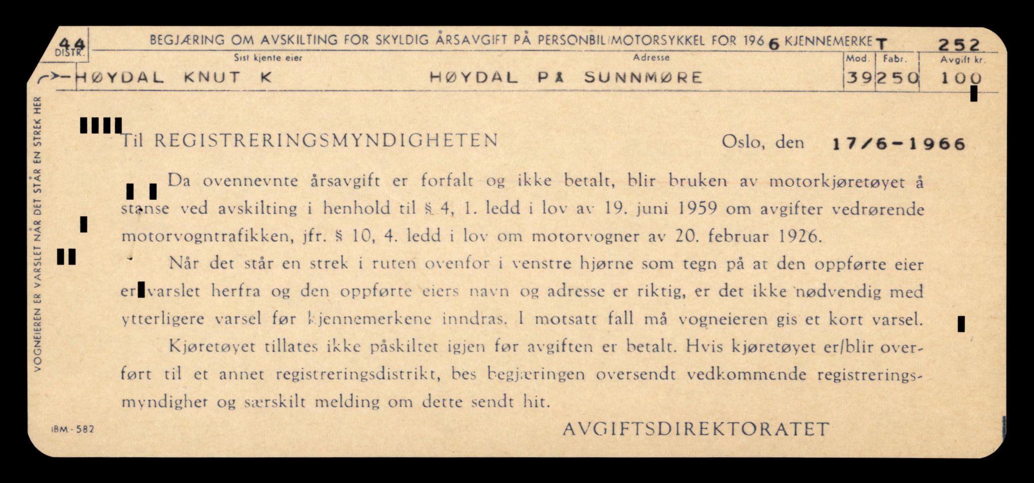 Møre og Romsdal vegkontor - Ålesund trafikkstasjon, AV/SAT-A-4099/F/Fe/L0003: Registreringskort for kjøretøy T 232 - T 340, 1927-1998, s. 542