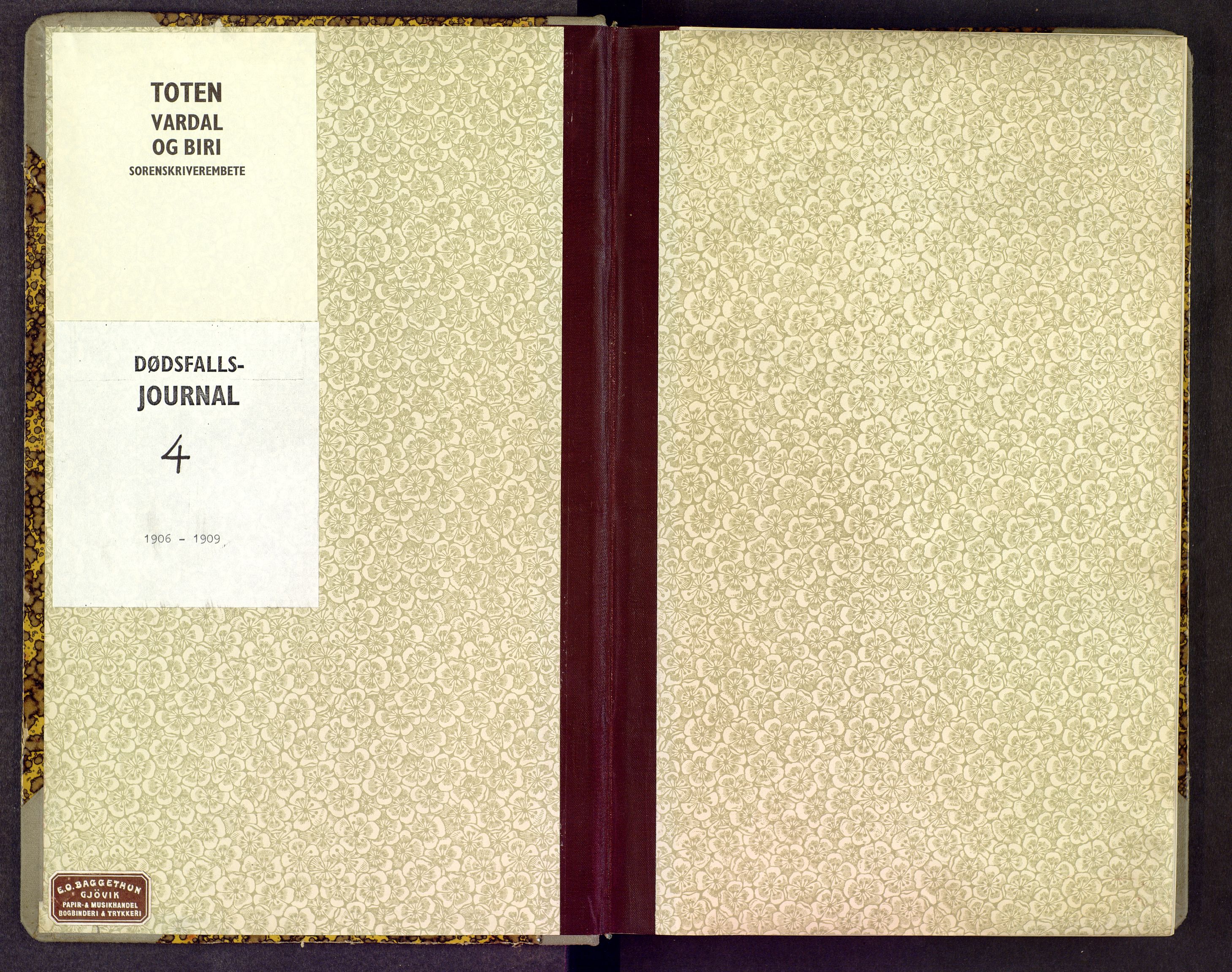 Toten tingrett, AV/SAH-TING-006/J/Jl/L0004: Dødsfallsjournal, 1906-1909