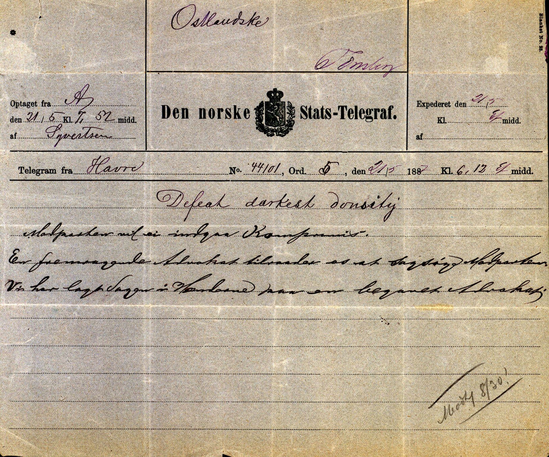Pa 63 - Østlandske skibsassuranceforening, VEMU/A-1079/G/Ga/L0020/0001: Havaridokumenter / Tellus, Telanak, Wilhelmine, 1887, s. 8