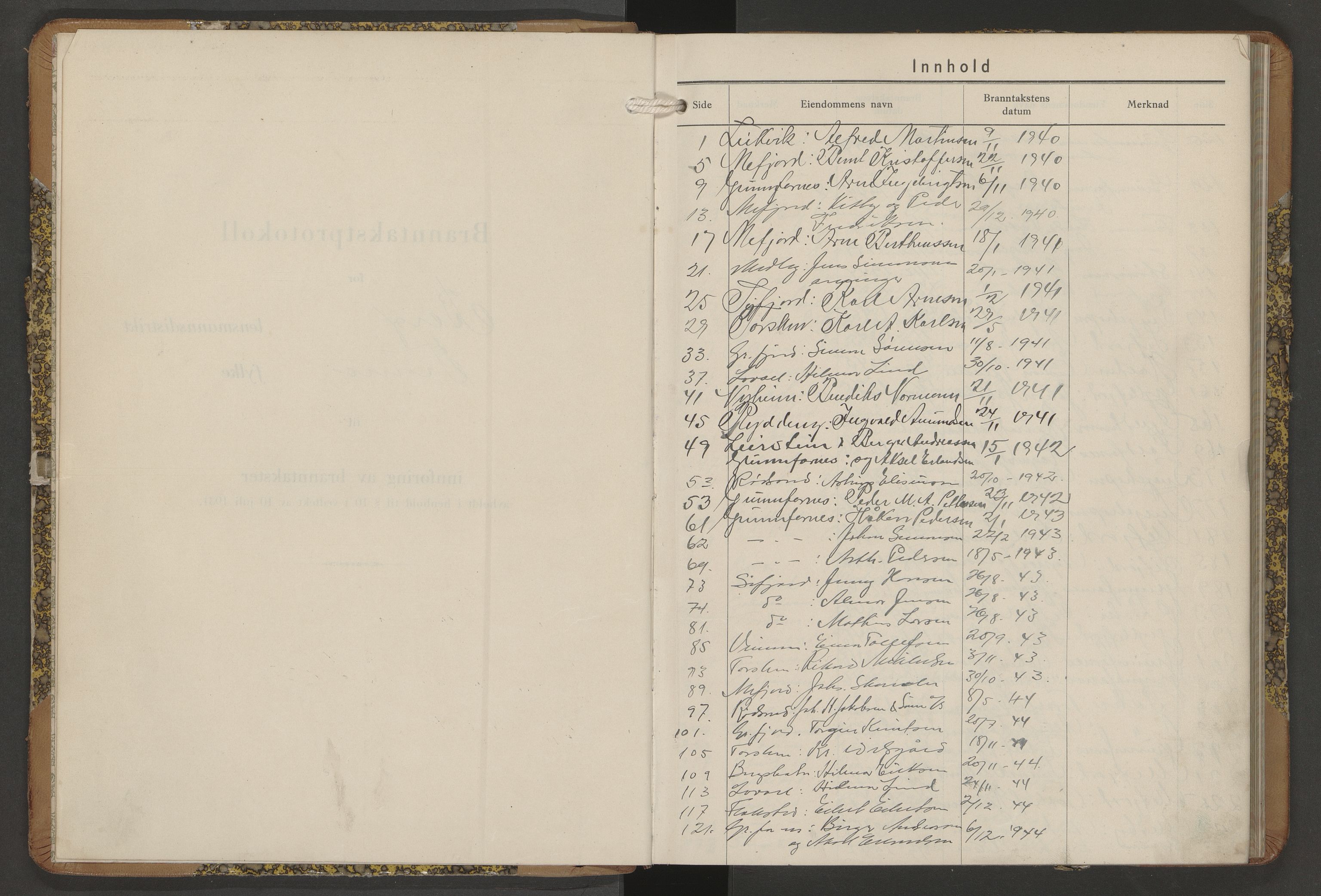 Berg og Torsken lensmannskontor, AV/SATØ-S-1274/F/Fp/Fpb/L0225: Branntakstprotokoll, 1940-1949
