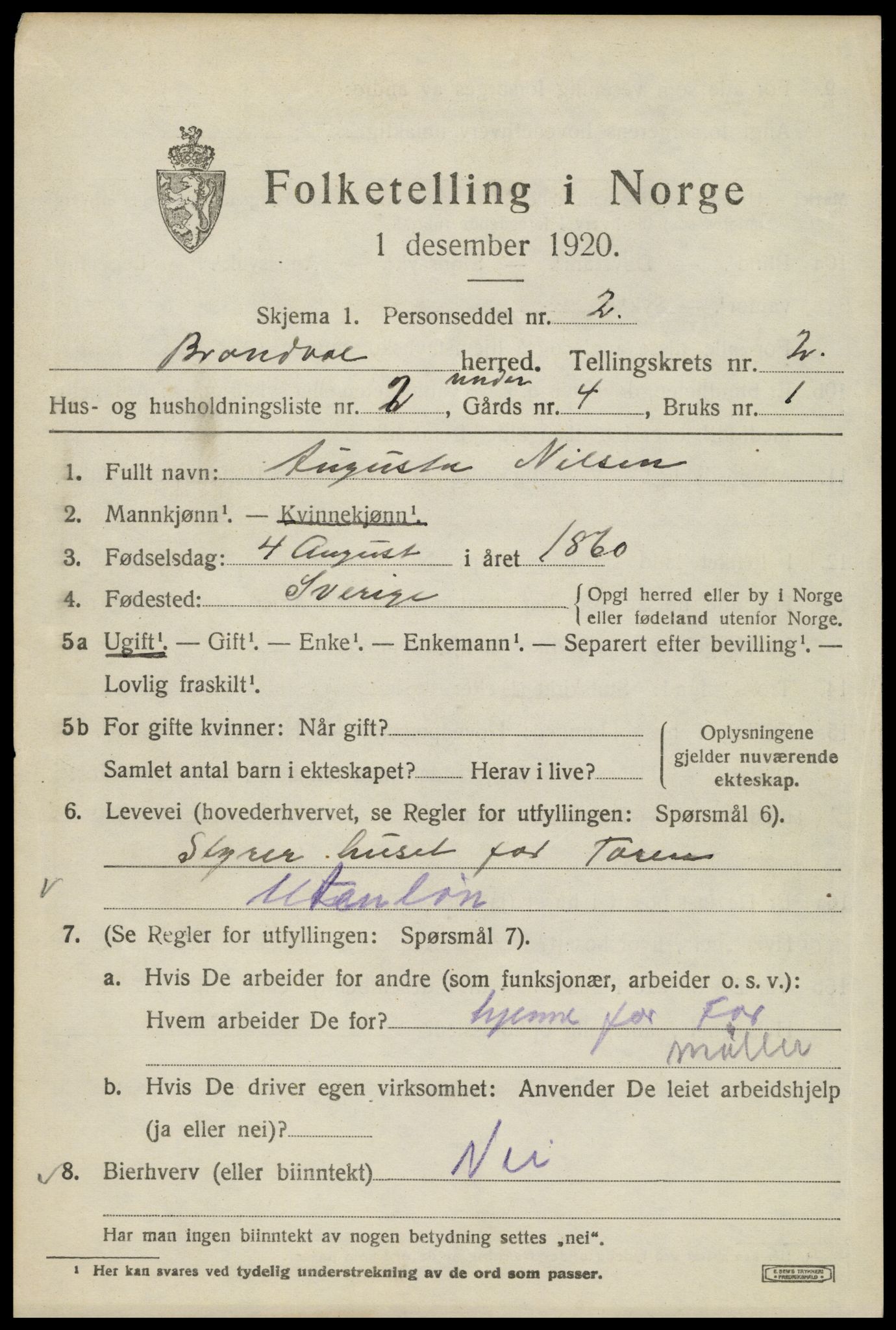 SAH, Folketelling 1920 for 0422 Brandval herred, 1920, s. 2134
