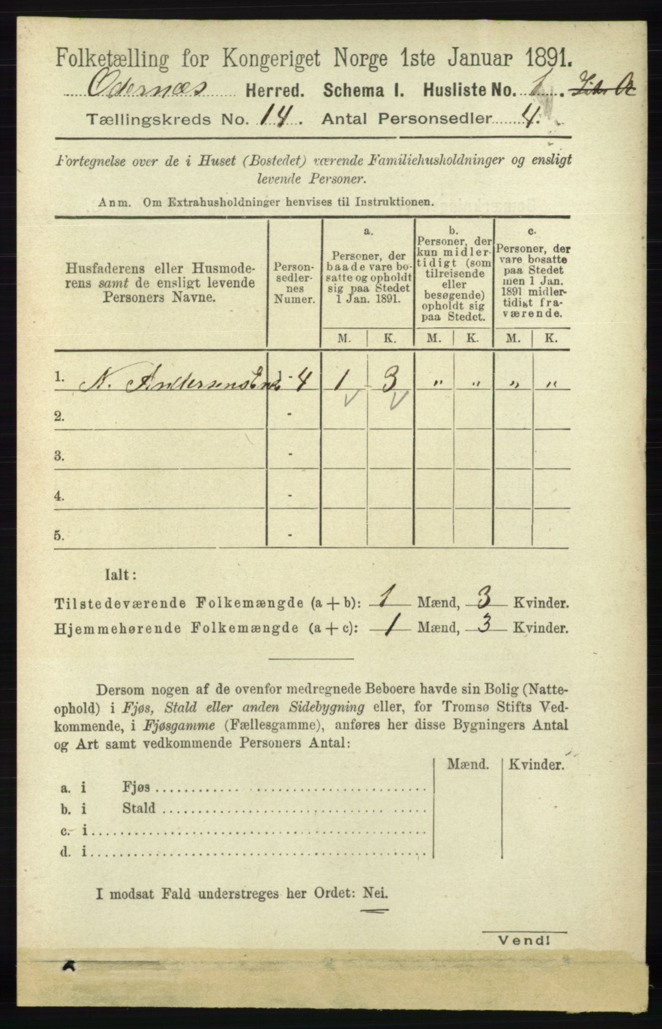 RA, Folketelling 1891 for 1012 Oddernes herred, 1891, s. 4839