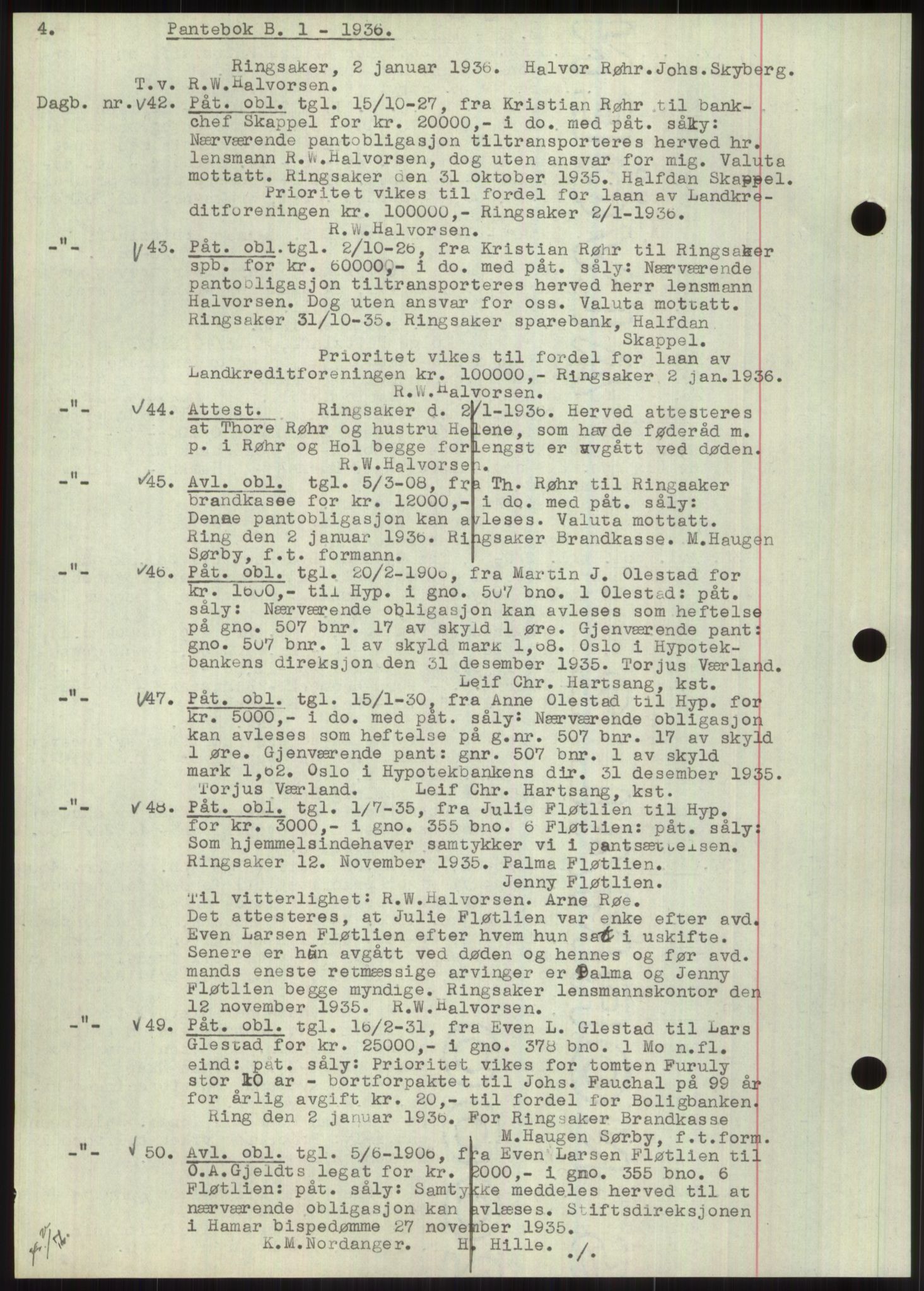 Nord-Hedmark sorenskriveri, SAH/TING-012/H/Hb/Hbf/L0001: Pantebok nr. B1, 1936-1936, Dagboknr: 42/1936