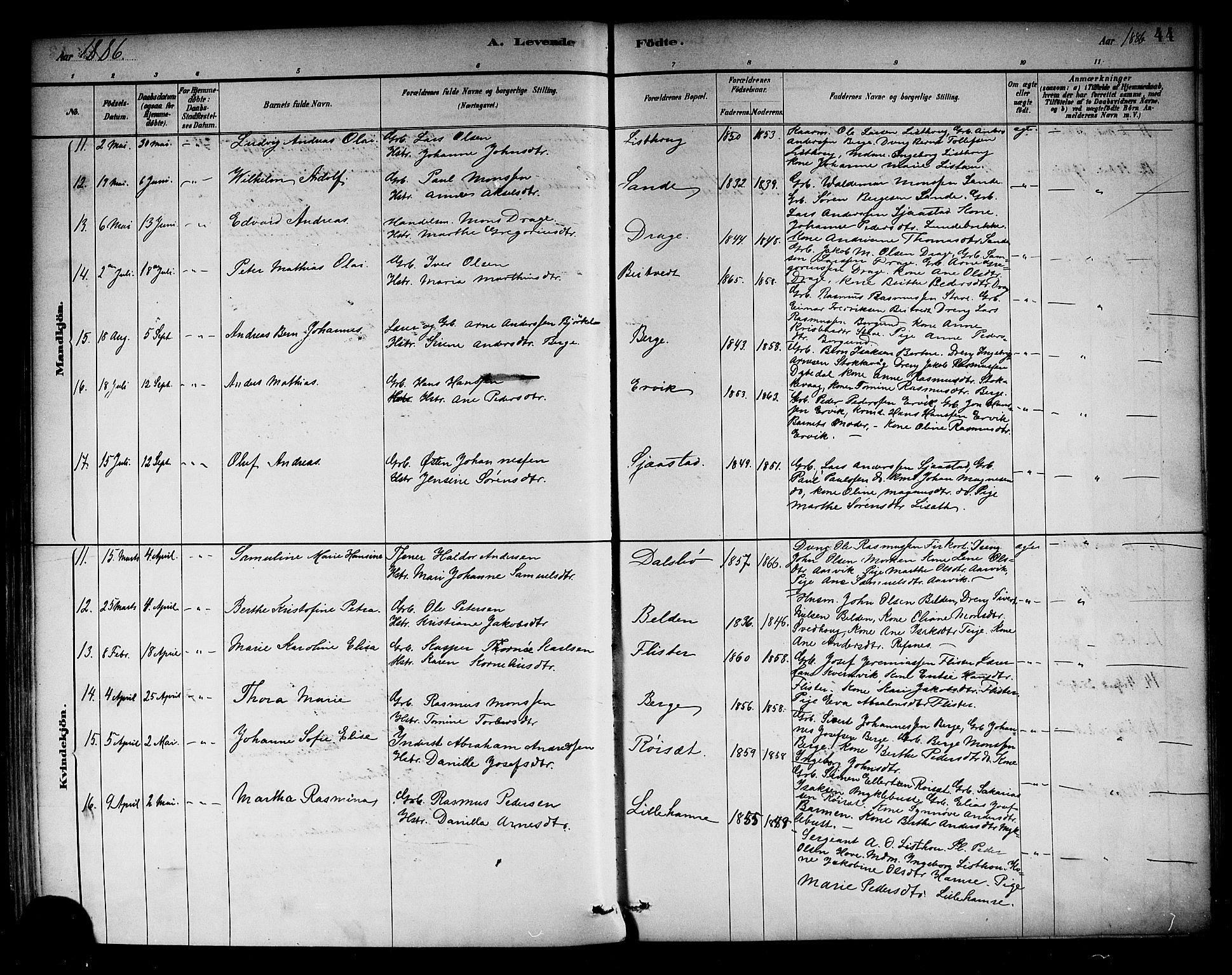 Selje sokneprestembete, AV/SAB-A-99938/H/Ha/Haa/Haab: Ministerialbok nr. B 1, 1881-1890, s. 44