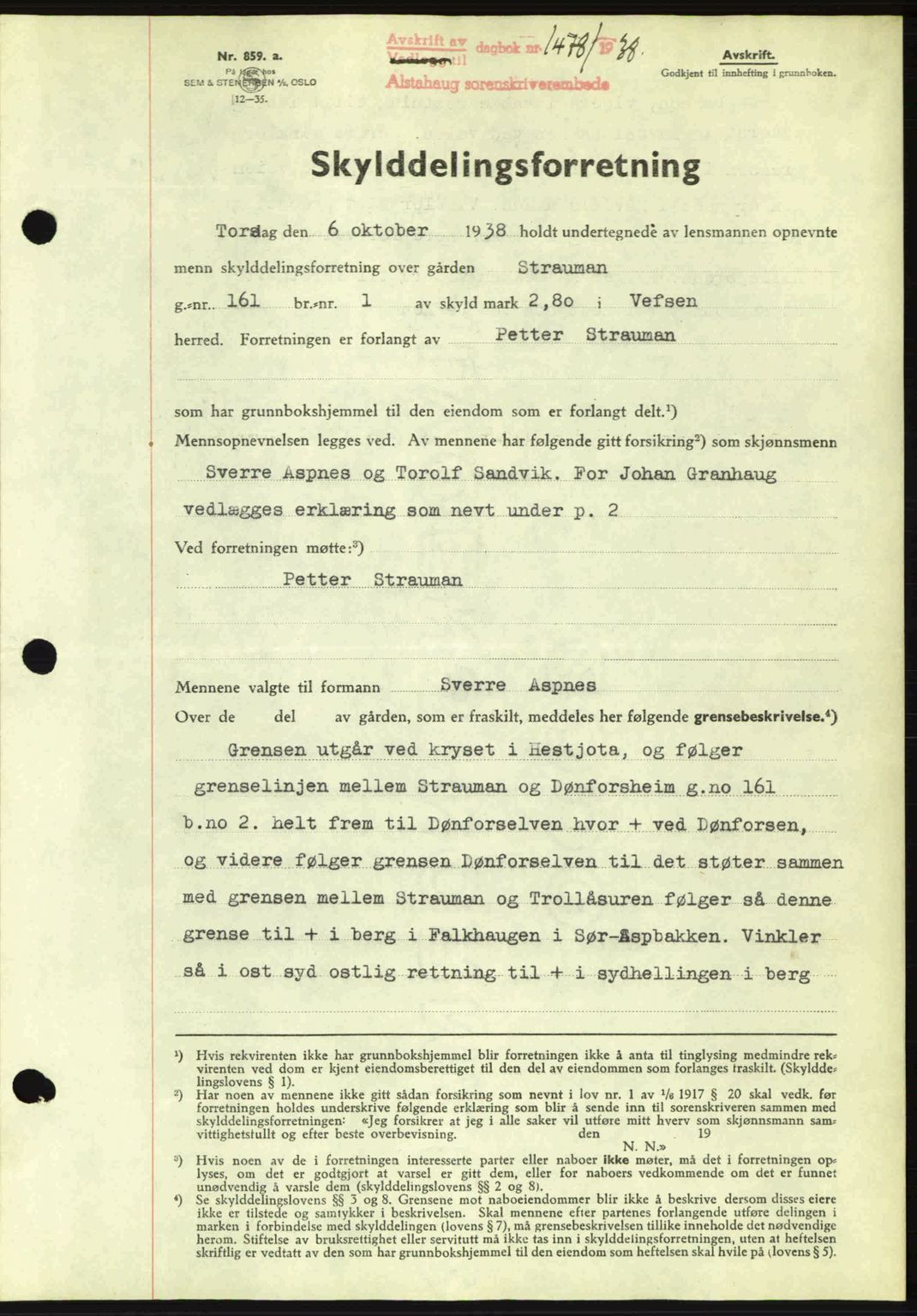Alstahaug sorenskriveri, SAT/A-1009: Pantebok nr. A3, 1937-1938, Dagboknr: 1478/1938