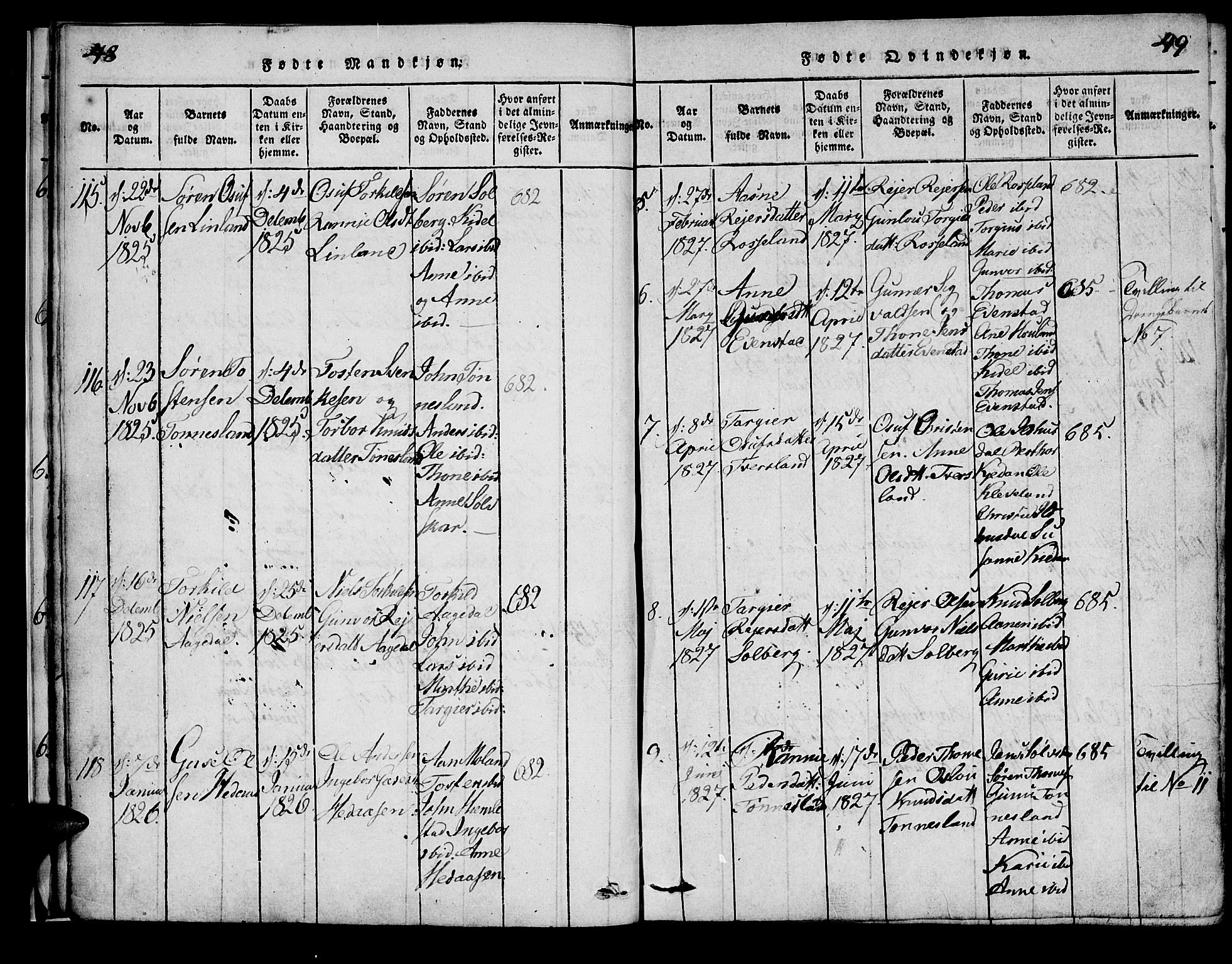 Bjelland sokneprestkontor, SAK/1111-0005/F/Fa/Faa/L0002: Ministerialbok nr. A 2, 1816-1866, s. 48-49