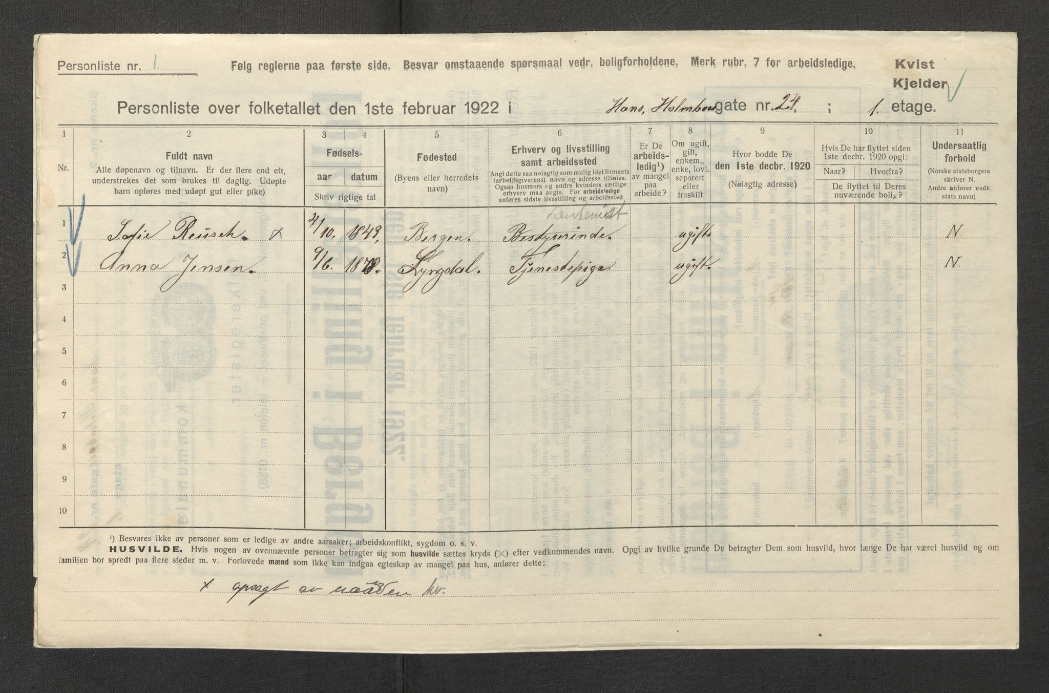 SAB, Kommunal folketelling 1922 for Bergen kjøpstad, 1922, s. 12911