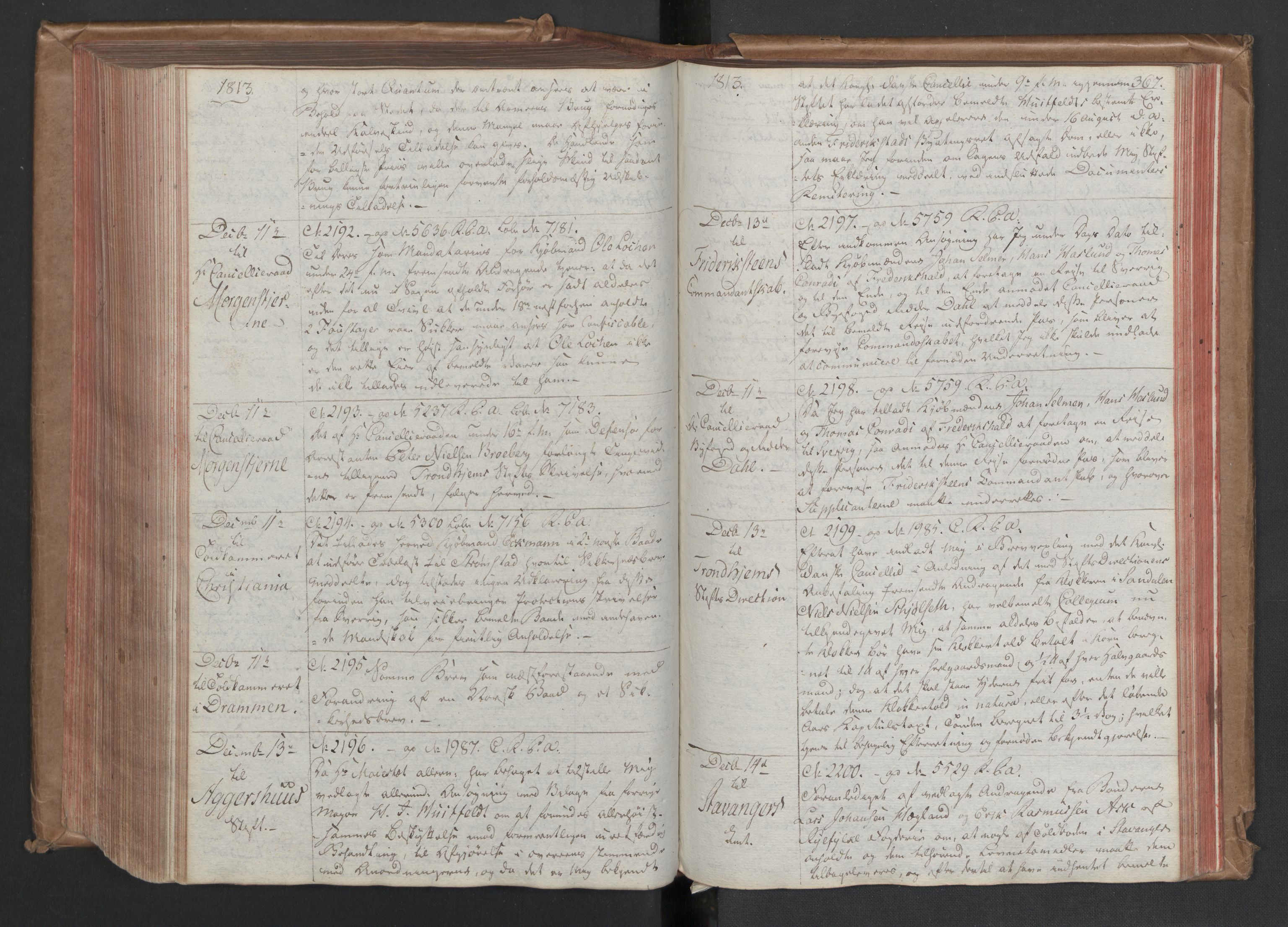 Stattholderembetet 1810-1814, 1. kontor (Kontor A), AV/RA-EA-2872/Bc/L0002: Korrespondanseprotokoll, 1812-1814, s. 366b-367a