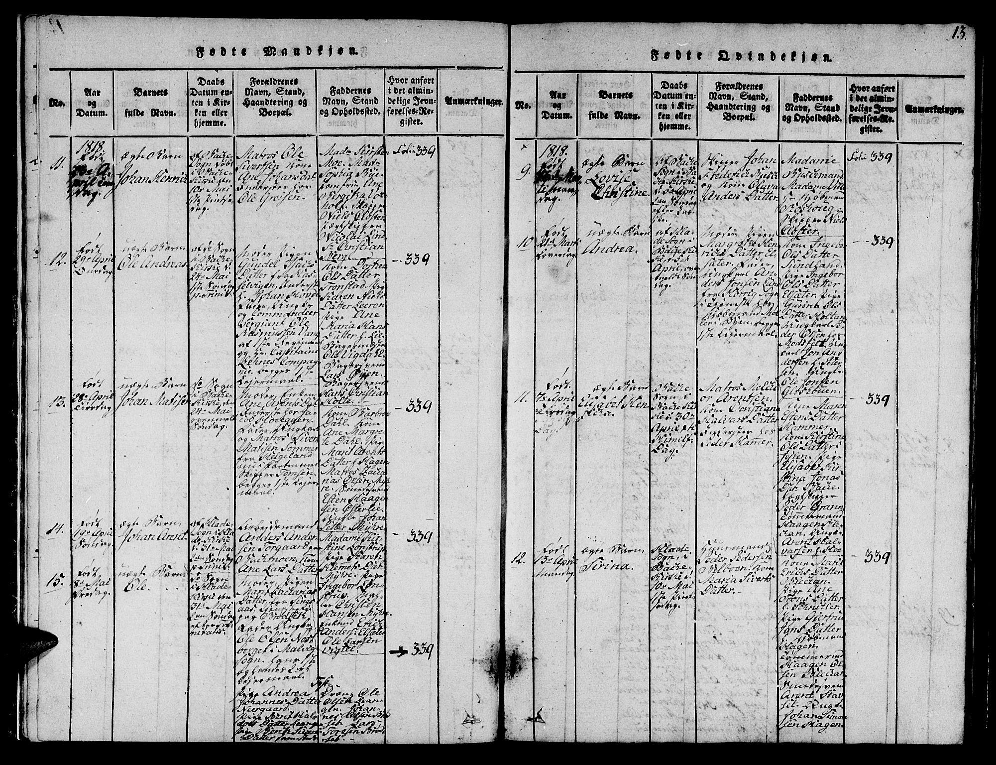 Ministerialprotokoller, klokkerbøker og fødselsregistre - Sør-Trøndelag, SAT/A-1456/606/L0307: Klokkerbok nr. 606C03, 1817-1824, s. 13