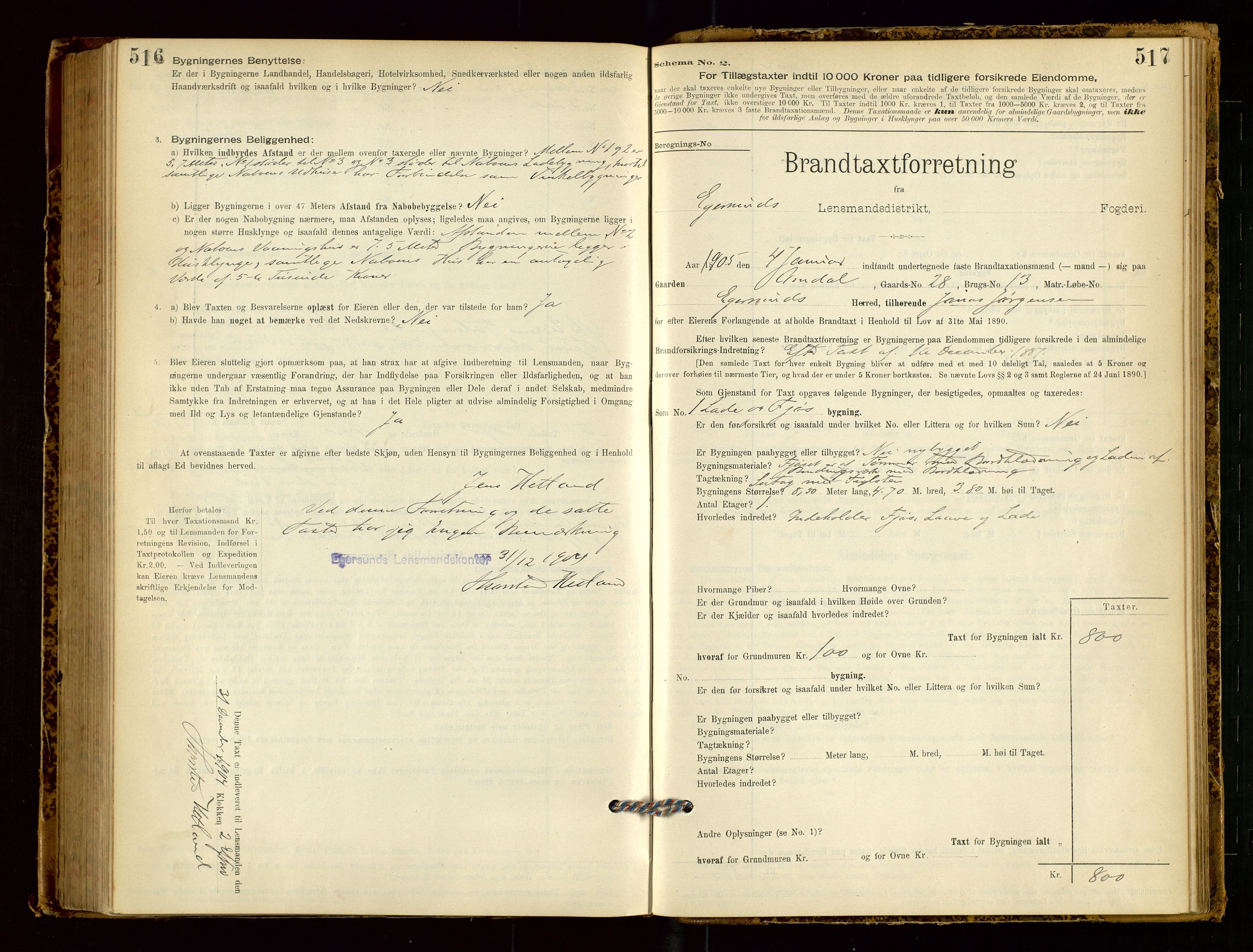 Eigersund lensmannskontor, AV/SAST-A-100171/Gob/L0001: Skjemaprotokoll, 1894-1909, s. 516-517