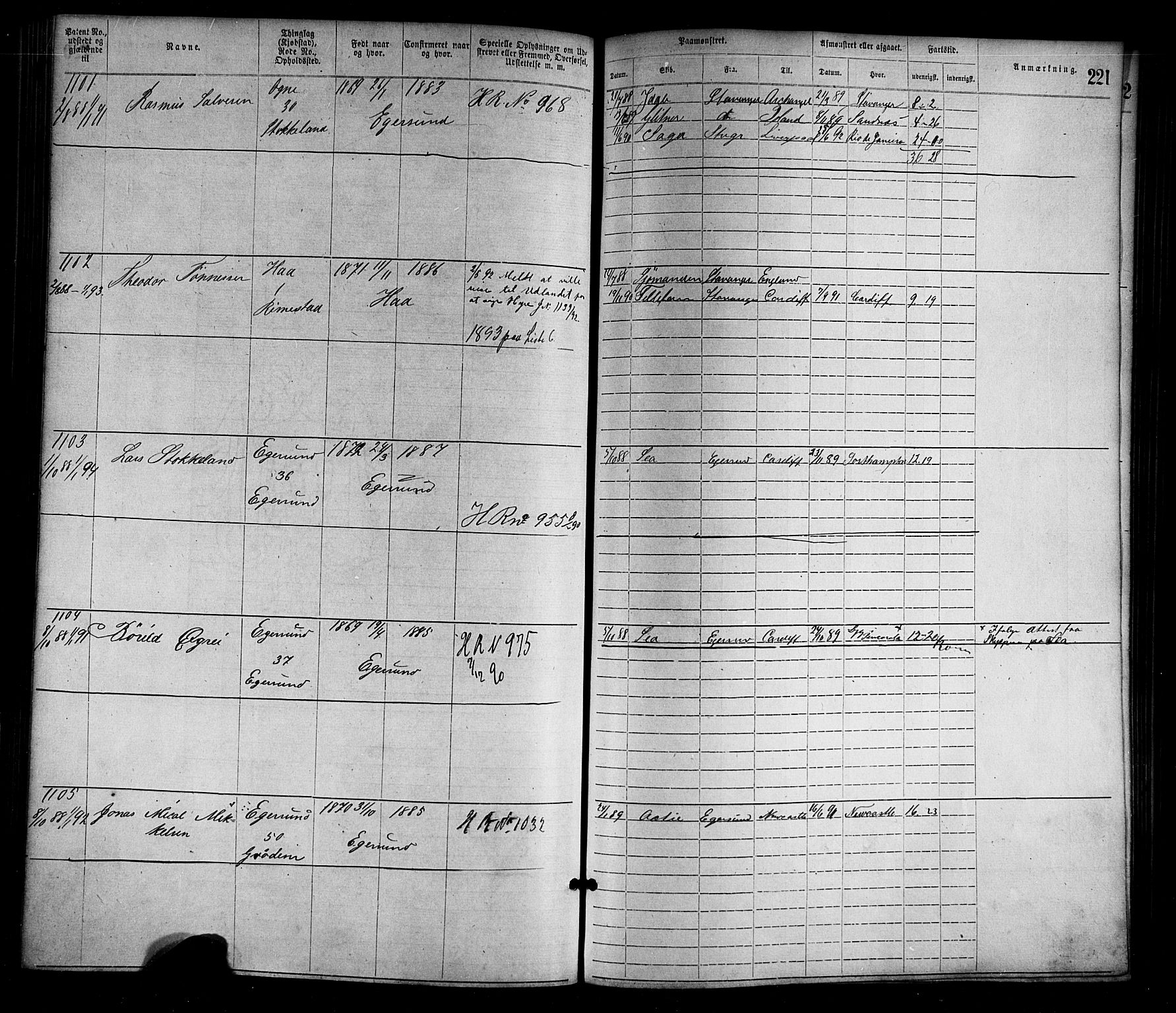 Egersund mønstringskrets, SAK/2031-0019/F/Fa/L0001: Annotasjonsrulle nr 1-1440 med register, O-1, 1869-1895, s. 245