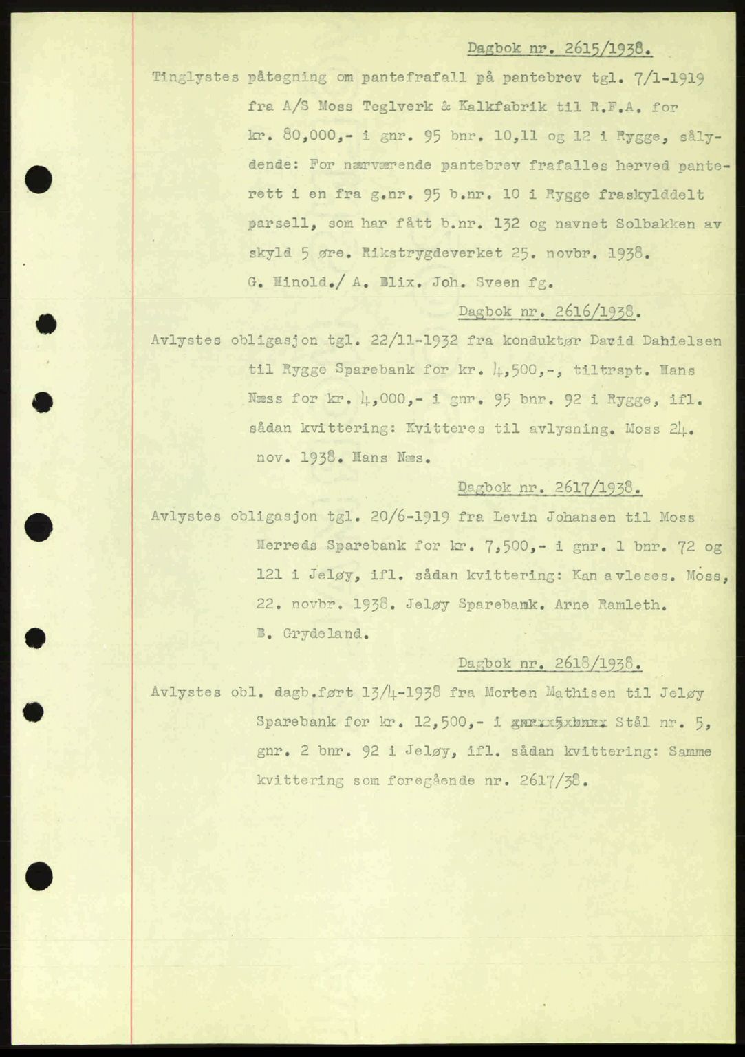 Moss sorenskriveri, SAO/A-10168: Pantebok nr. B6, 1938-1938, Dagboknr: 2615/1938