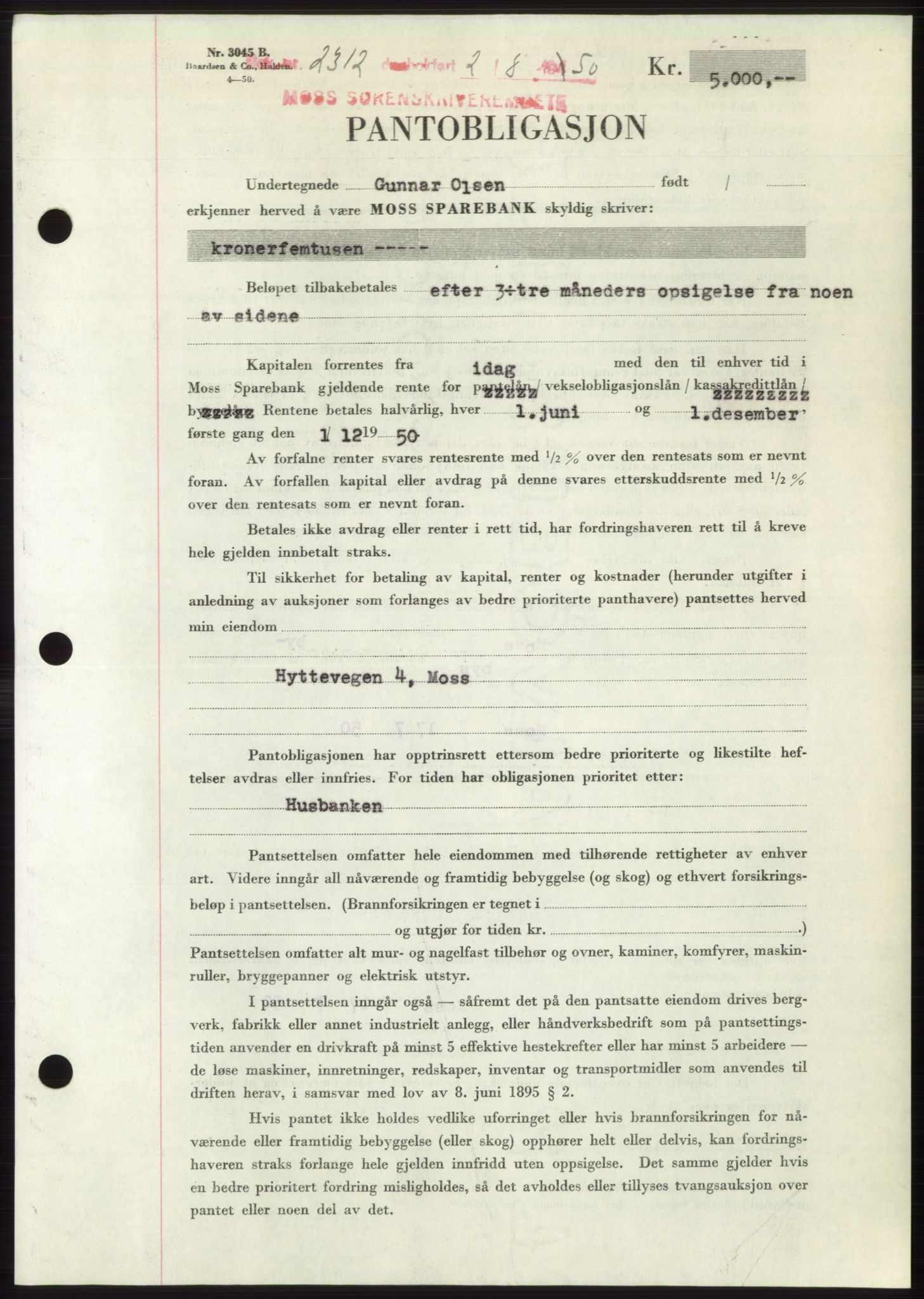 Moss sorenskriveri, AV/SAO-A-10168: Pantebok nr. B24, 1950-1950, Dagboknr: 2312/1950