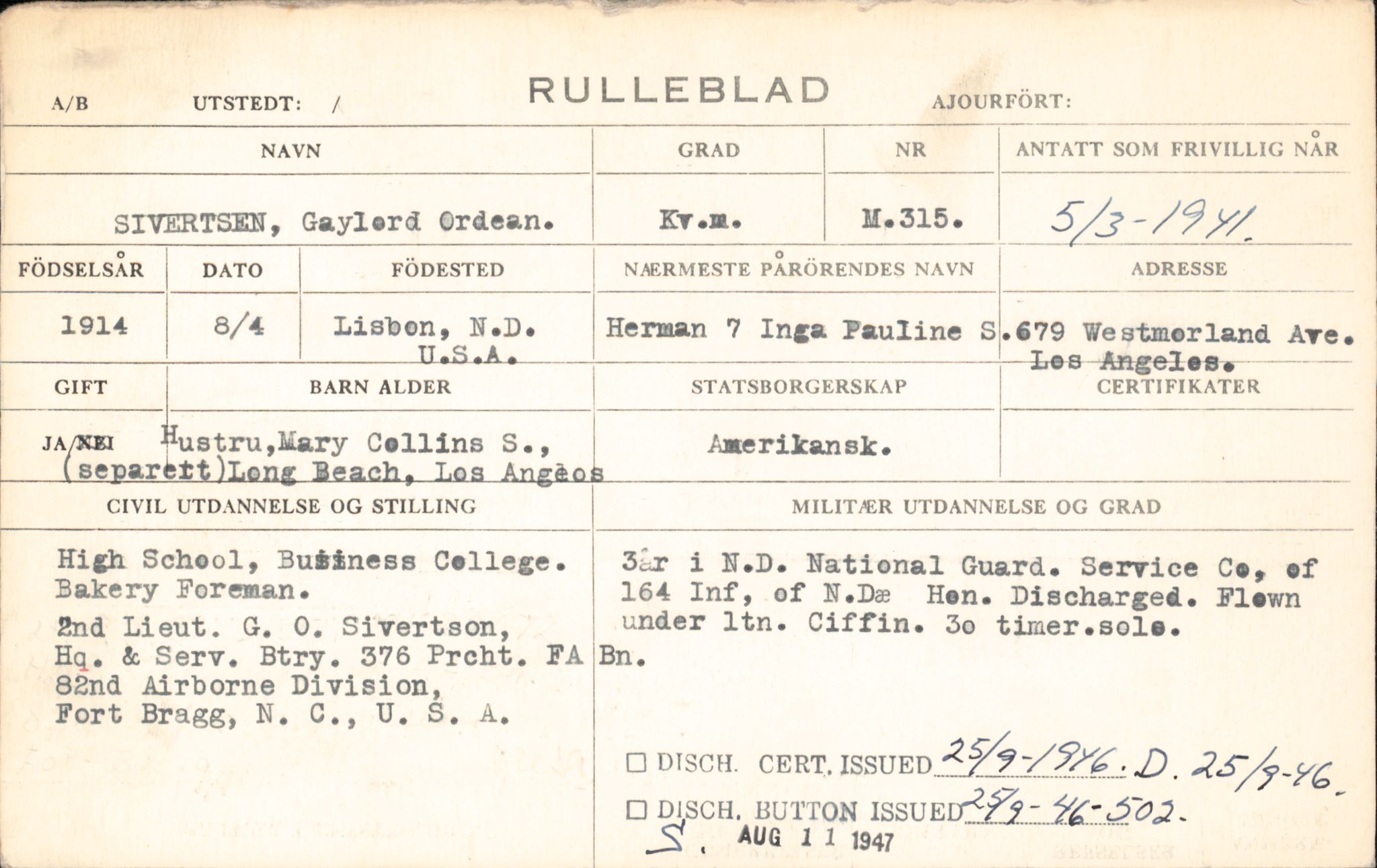 Forsvaret, Forsvarets overkommando/Luftforsvarsstaben, RA/RAFA-4079/P/Pa/L0038: Personellpapirer, 1914, s. 150