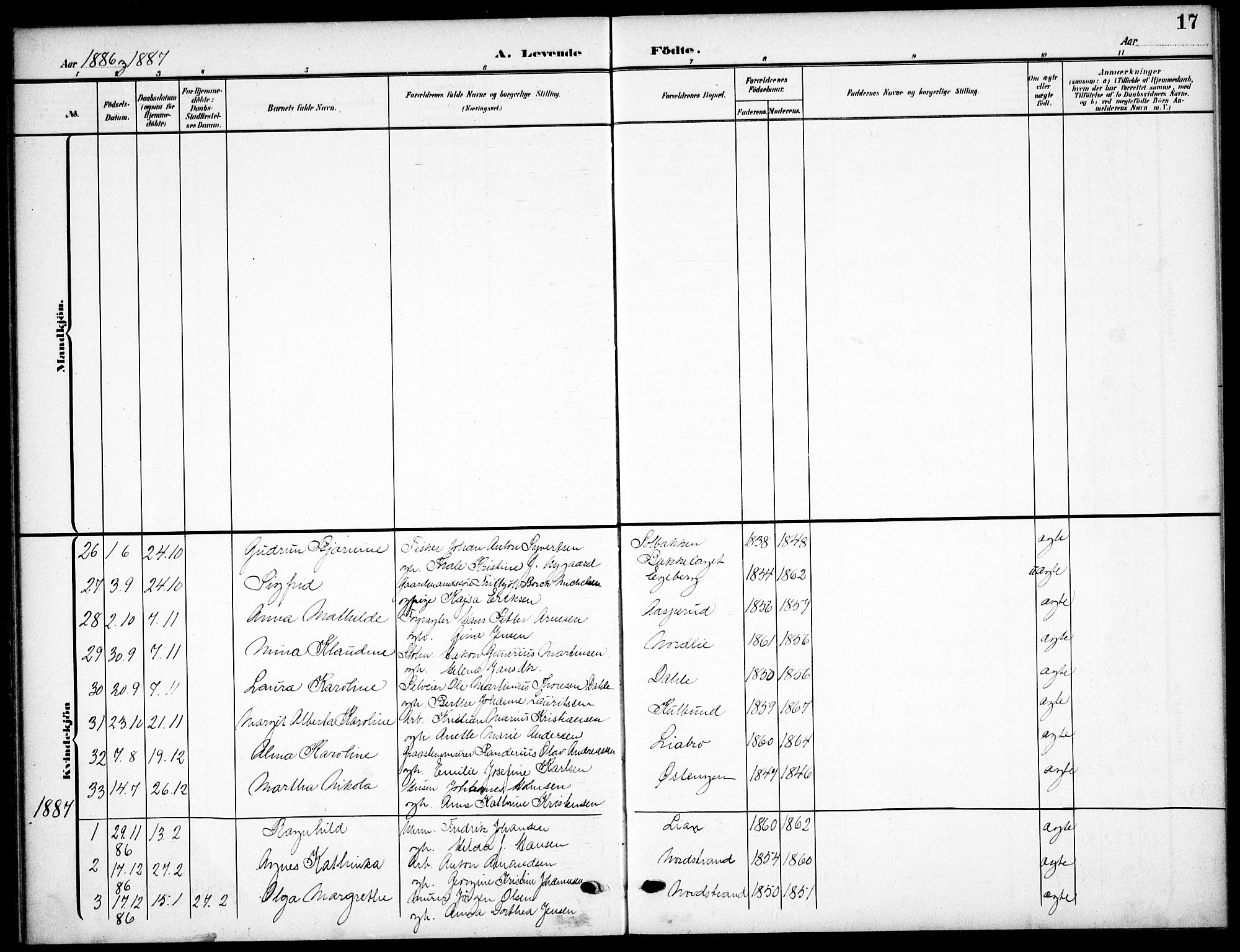 Nordstrand prestekontor Kirkebøker, SAO/A-10362a/F/Fa/L0000: Ministerialbok nr. I 0, 1881-1900, s. 17