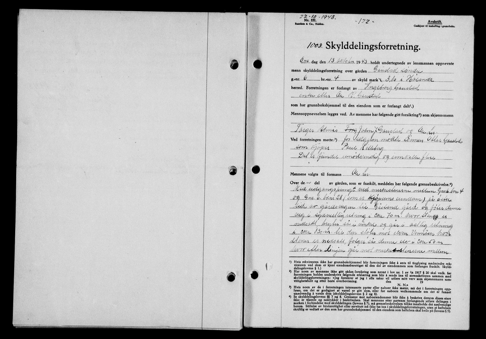 Gauldal sorenskriveri, SAT/A-0014/1/2/2C/L0057: Pantebok nr. 62, 1943-1944, Dagboknr: 1008/1943