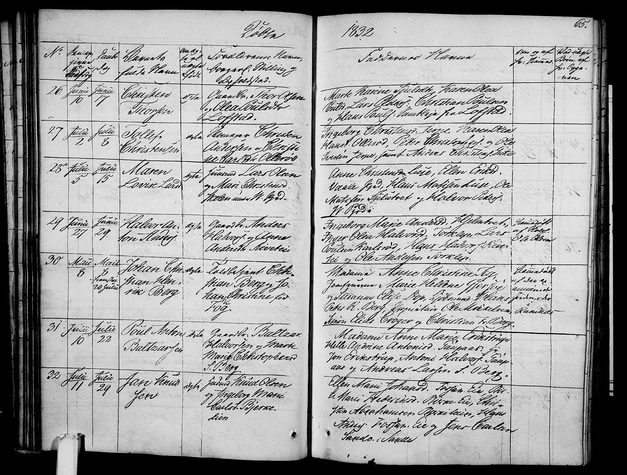 Våle kirkebøker, AV/SAKO-A-334/F/Fa/L0008: Ministerialbok nr. I 8, 1824-1844, s. 65
