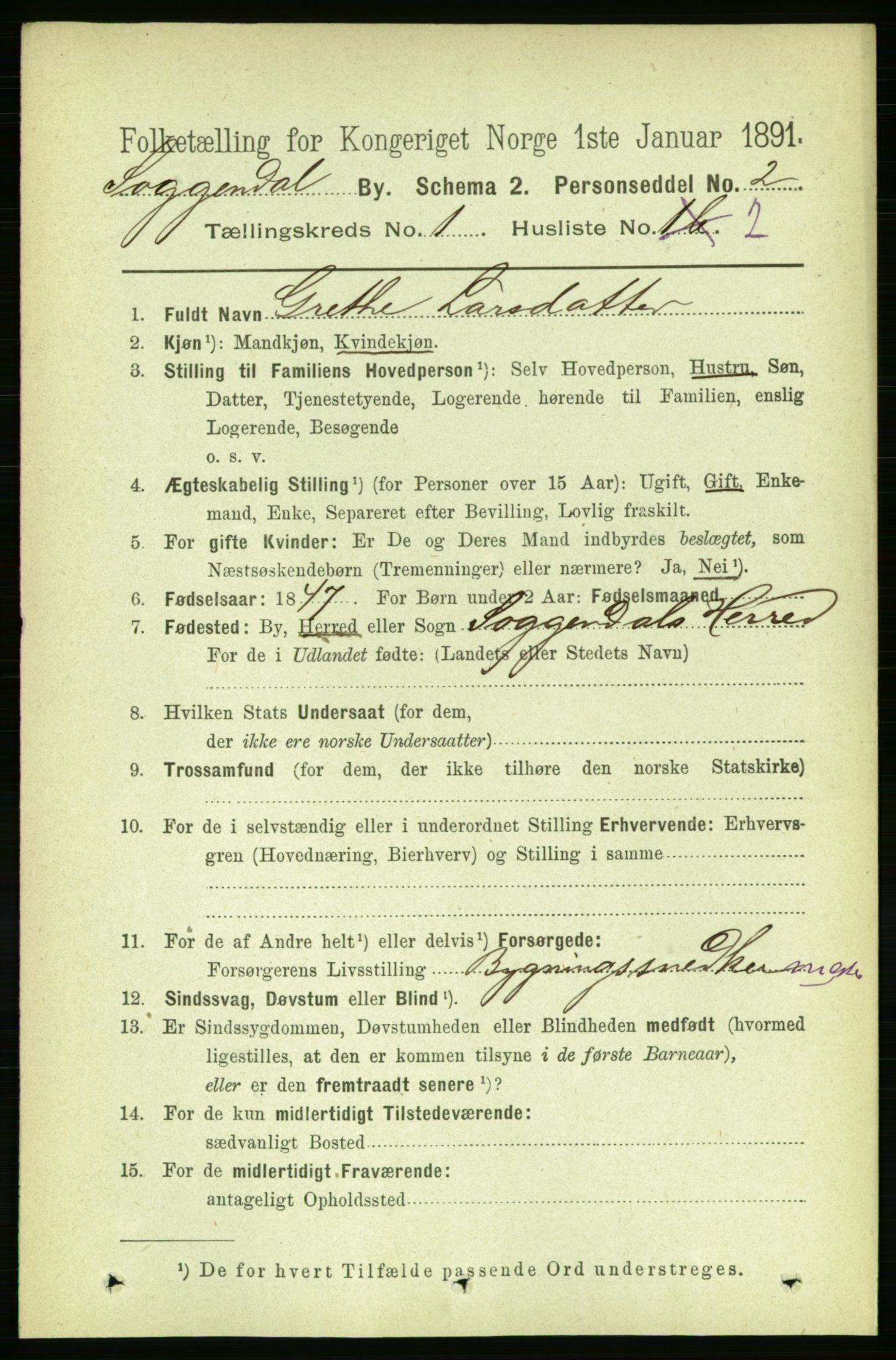 RA, Folketelling 1891 for 1107 Sokndal ladested, 1891, s. 17