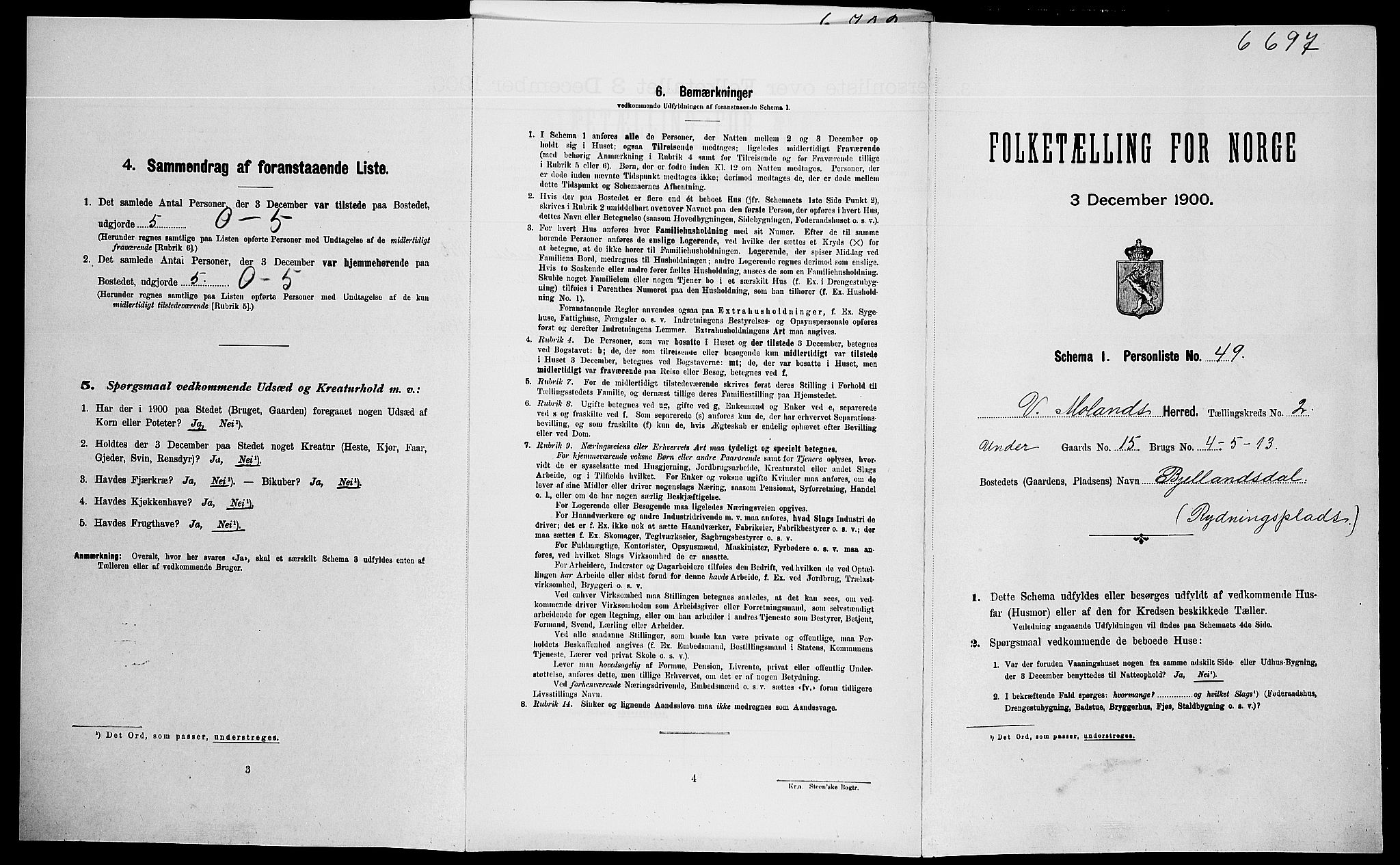 SAK, Folketelling 1900 for 0926 Vestre Moland herred, 1900, s. 332