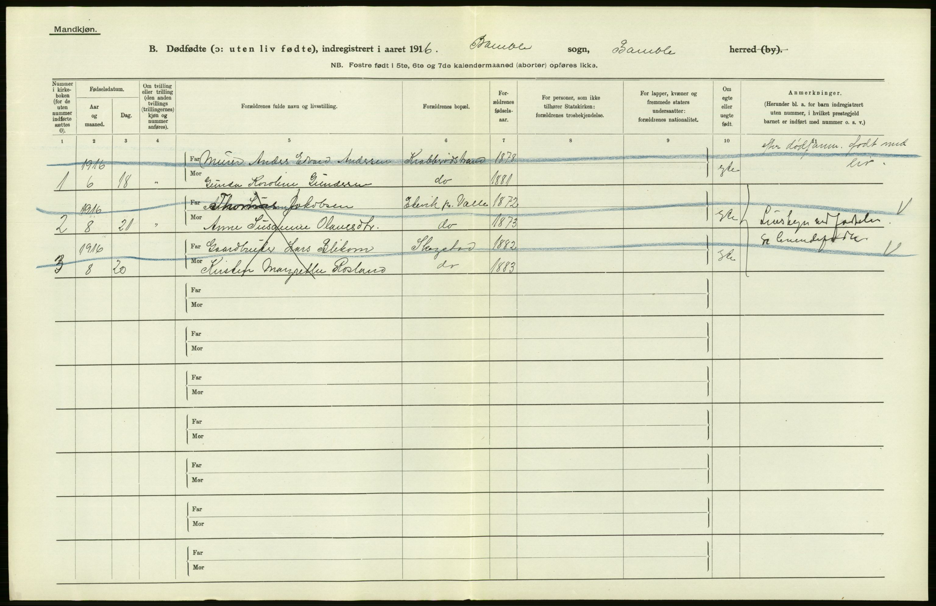 Statistisk sentralbyrå, Sosiodemografiske emner, Befolkning, RA/S-2228/D/Df/Dfb/Dfbf/L0024: Bratsberg amt: Døde, dødfødte. Bygder og byer., 1916, s. 56