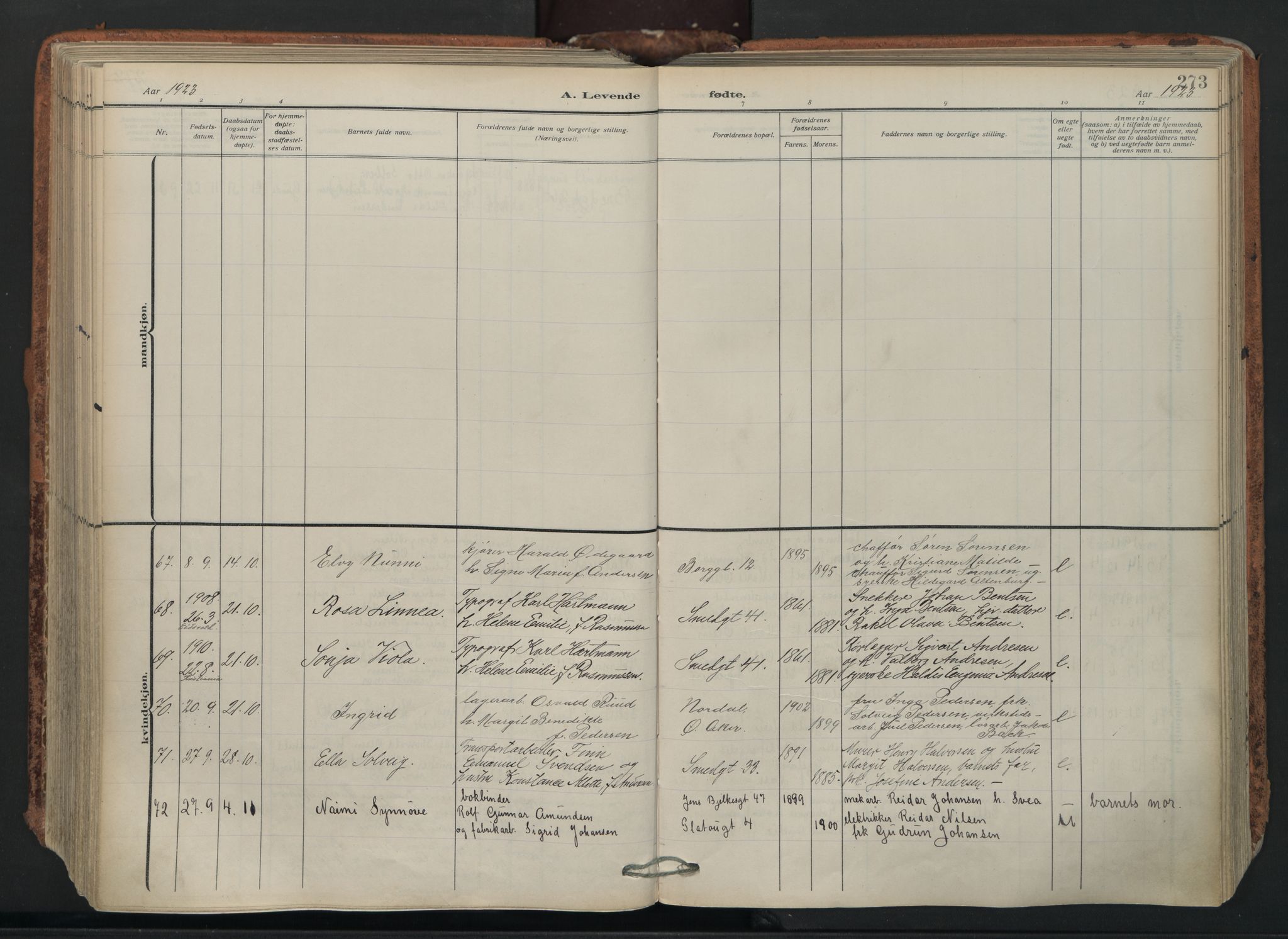 Grønland prestekontor Kirkebøker, AV/SAO-A-10848/F/Fa/L0018: Ministerialbok nr. 18, 1911-1945, s. 273