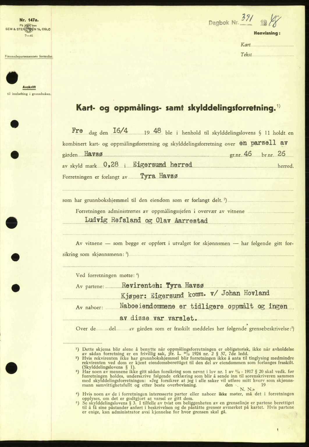 Dalane sorenskriveri, SAST/A-100309/02/G/Gb/L0051: Pantebok nr. A11, 1947-1948, Dagboknr: 391/1948