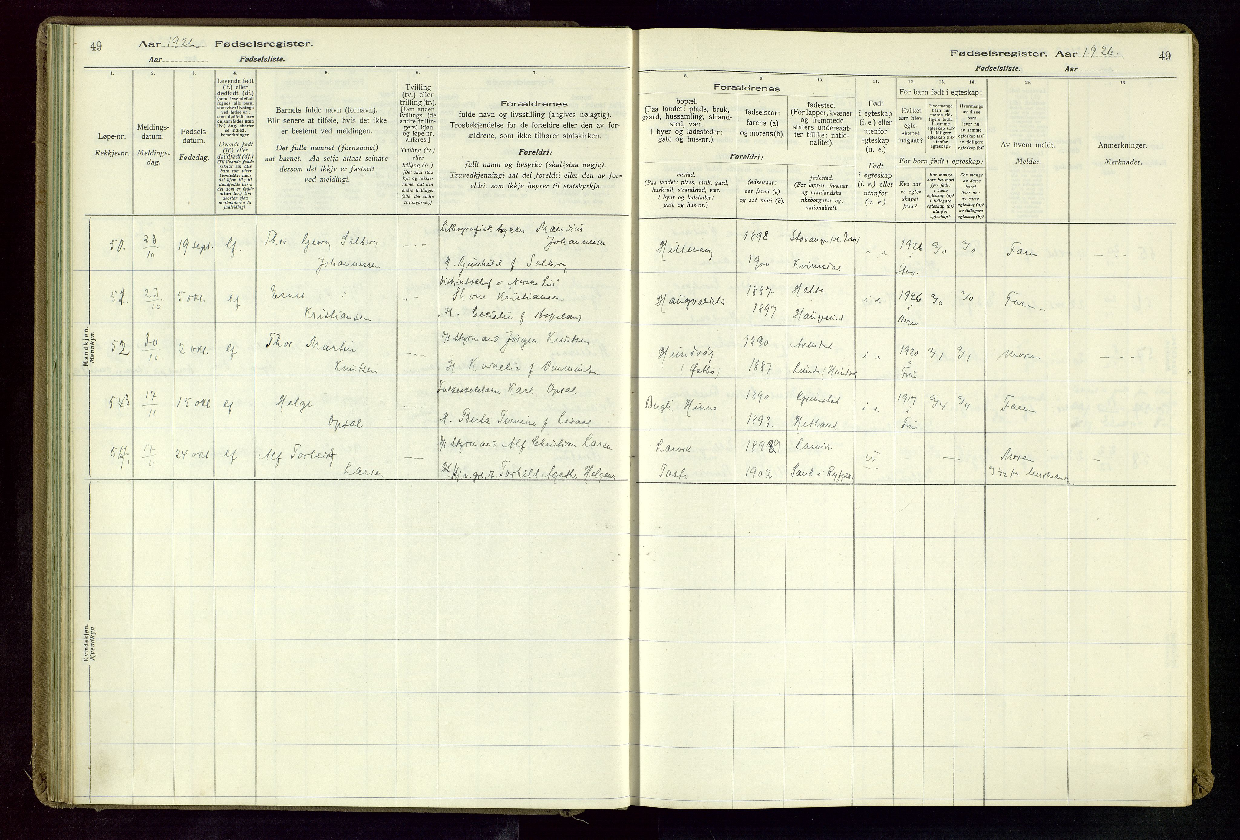 Hetland sokneprestkontor, AV/SAST-A-101826/70/704BA/L0004: Fødselsregister nr. 4, 1923-1937, s. 49