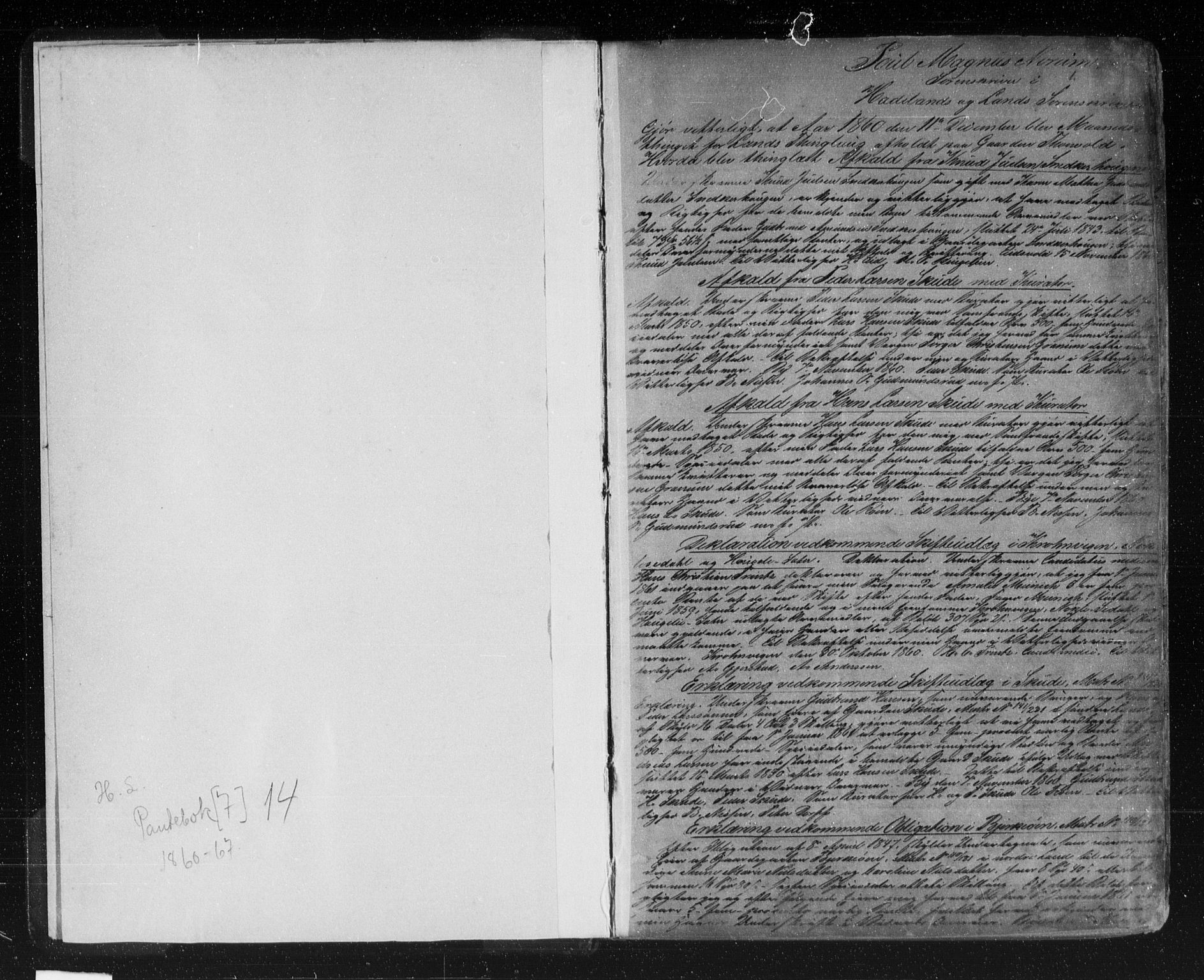 Hadeland og Land tingrett, SAH/TING-010/H/Hb/Hba/L0014/0001: Pantebok nr. 14a, 1860-1864, s. 1