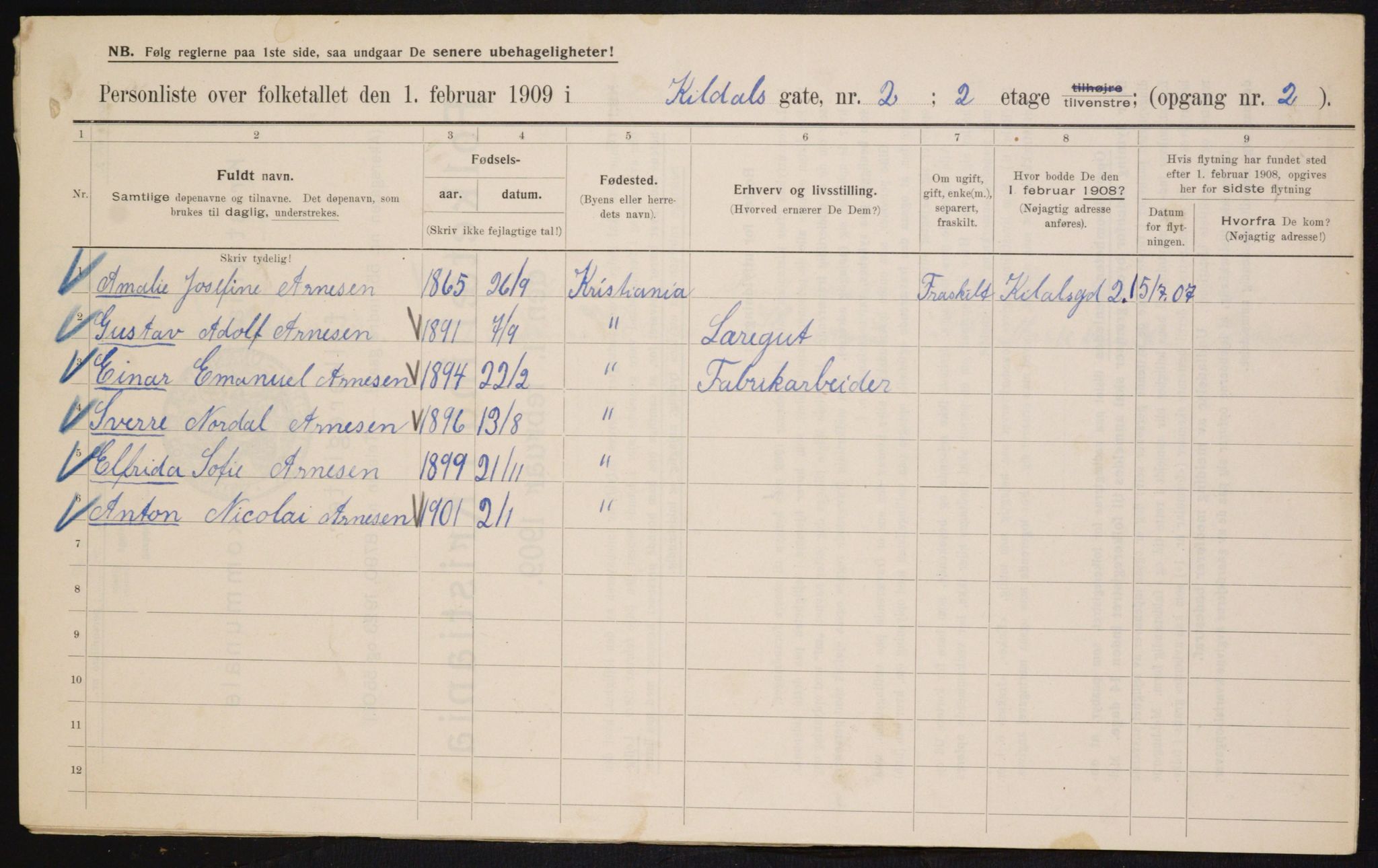 OBA, Kommunal folketelling 1.2.1909 for Kristiania kjøpstad, 1909, s. 68533