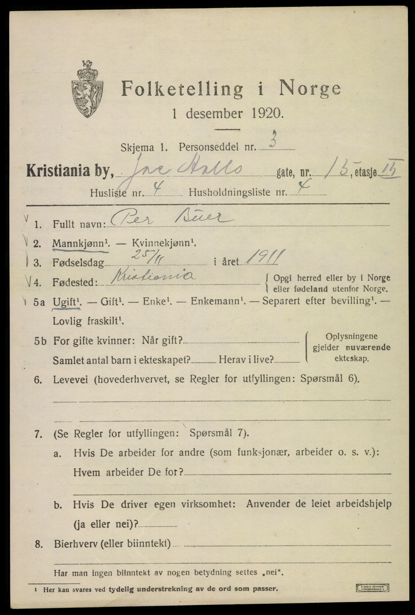 SAO, Folketelling 1920 for 0301 Kristiania kjøpstad, 1920, s. 313421