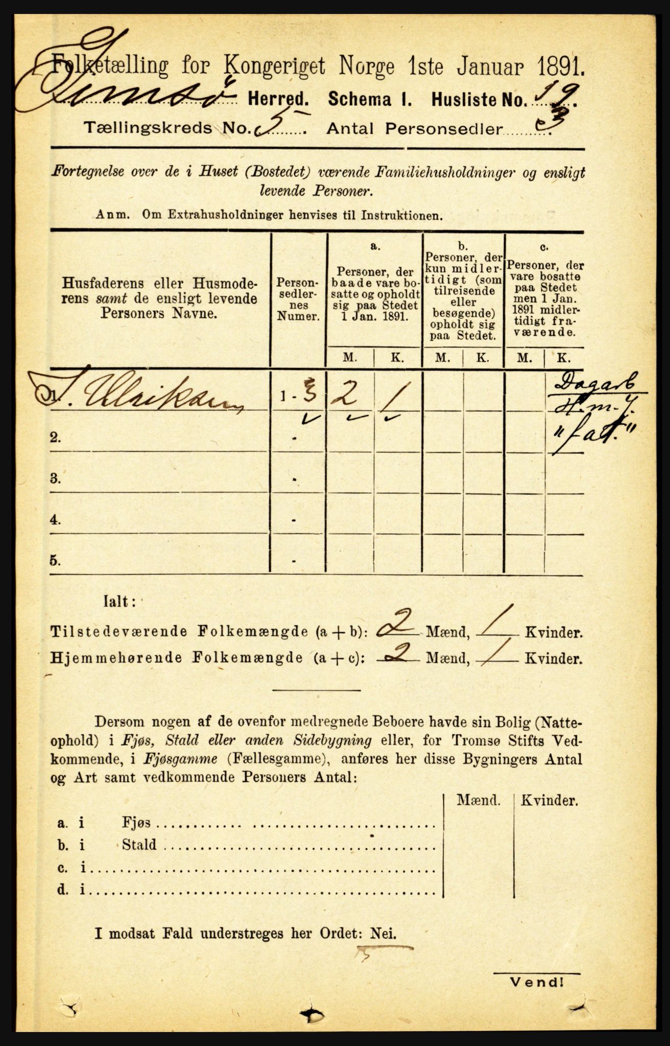 RA, Folketelling 1891 for 1864 Gimsøy herred, 1891, s. 827