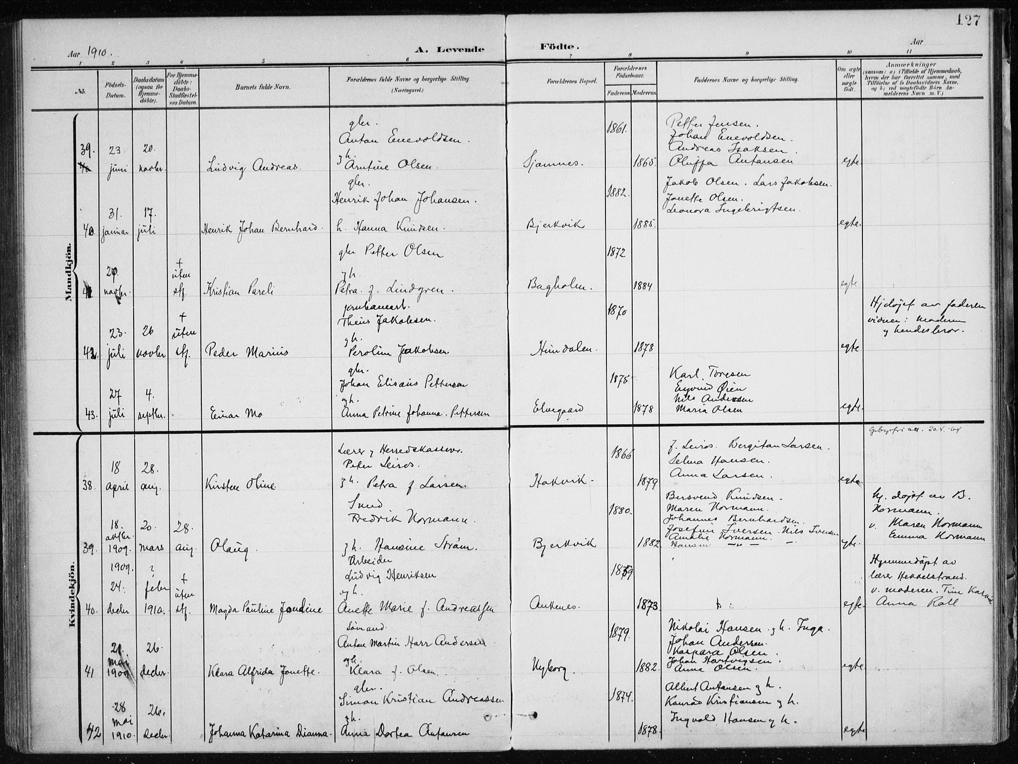 Ministerialprotokoller, klokkerbøker og fødselsregistre - Nordland, SAT/A-1459/866/L0941: Ministerialbok nr. 866A04, 1901-1917, s. 127