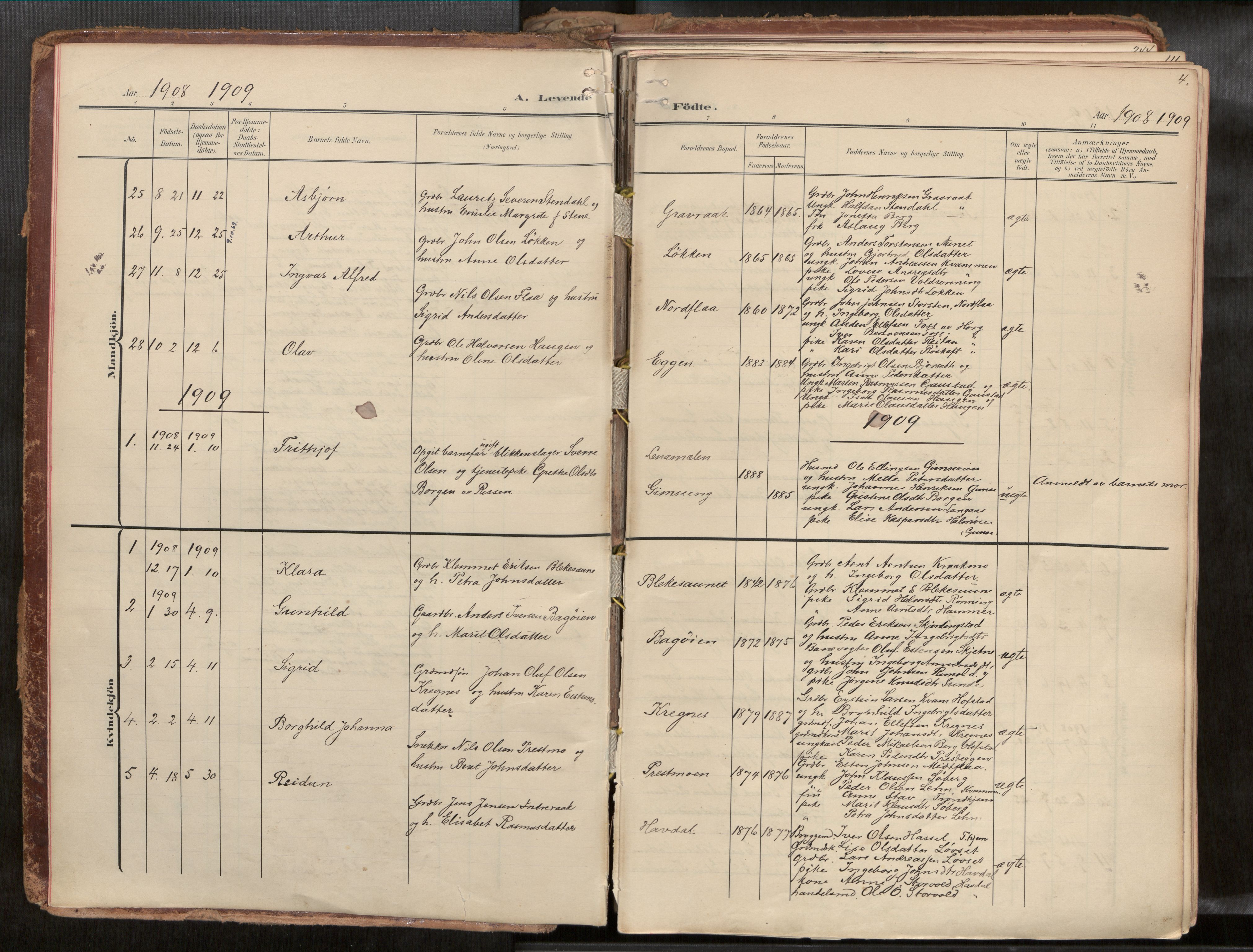 Ministerialprotokoller, klokkerbøker og fødselsregistre - Sør-Trøndelag, AV/SAT-A-1456/691/L1085b: Ministerialbok nr. 691A18, 1908-1930, s. 4