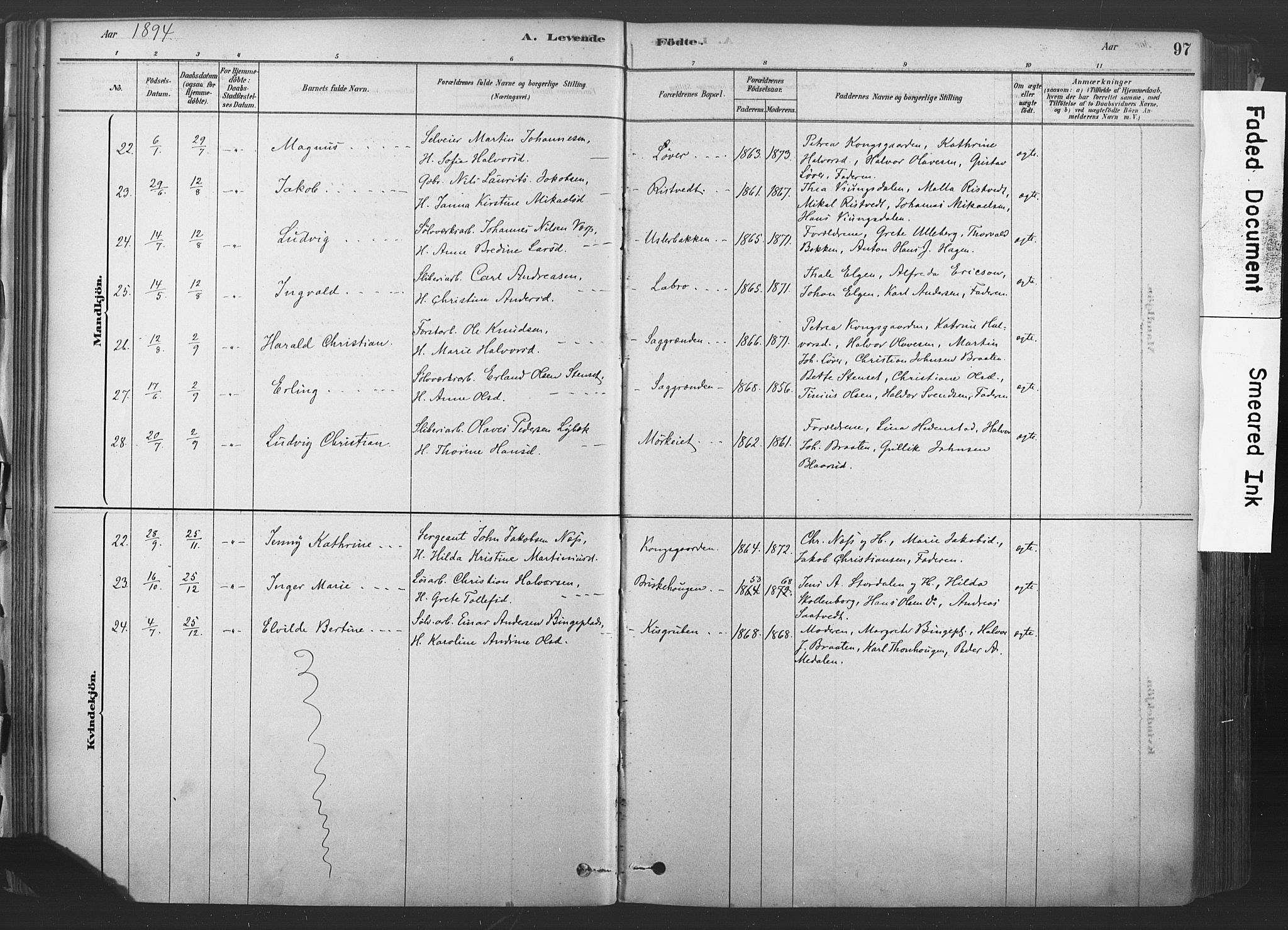 Sandsvær kirkebøker, AV/SAKO-A-244/F/Fd/L0001: Ministerialbok nr. IV 1, 1878-1906, s. 97