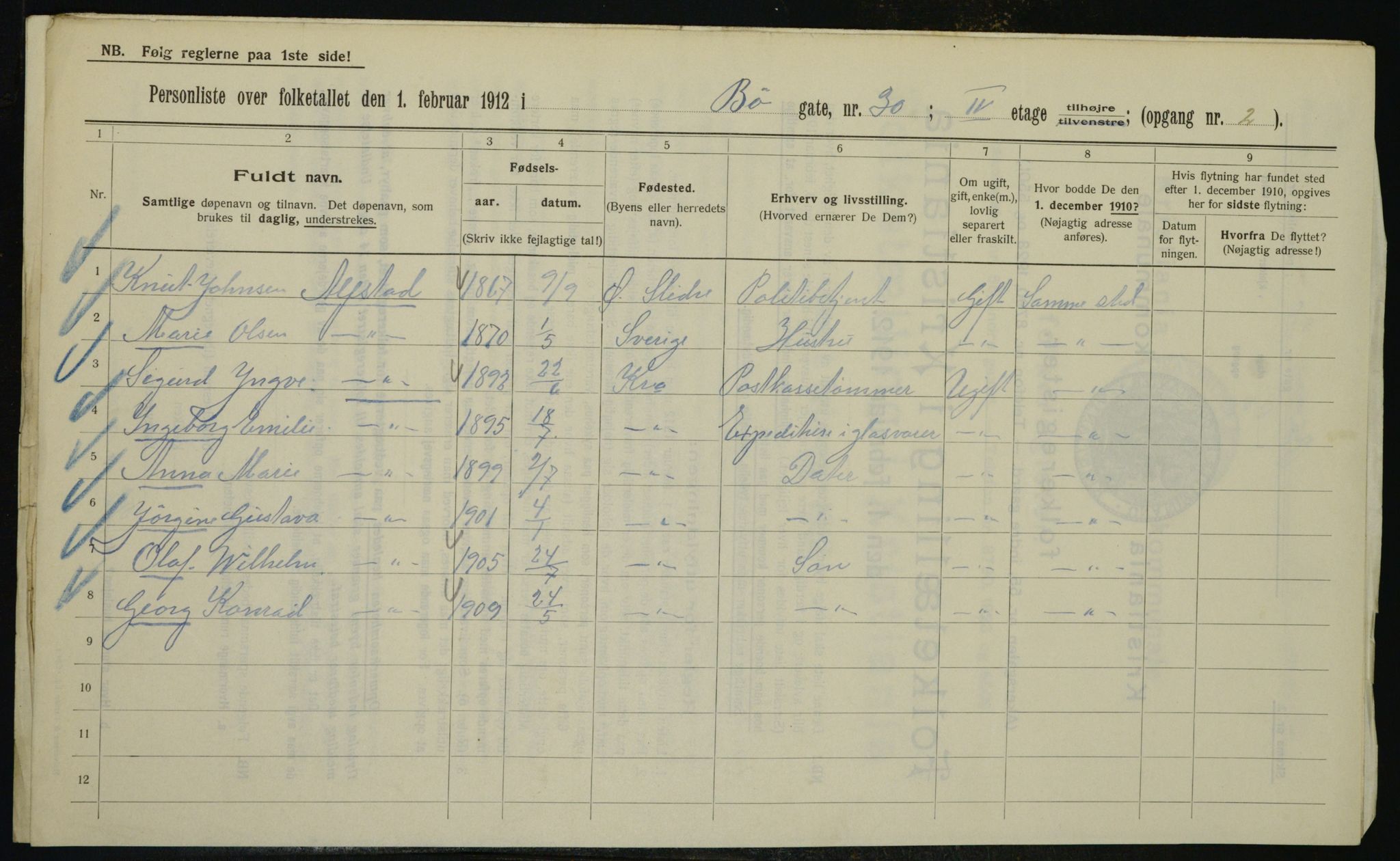 OBA, Kommunal folketelling 1.2.1912 for Kristiania, 1912, s. 11227