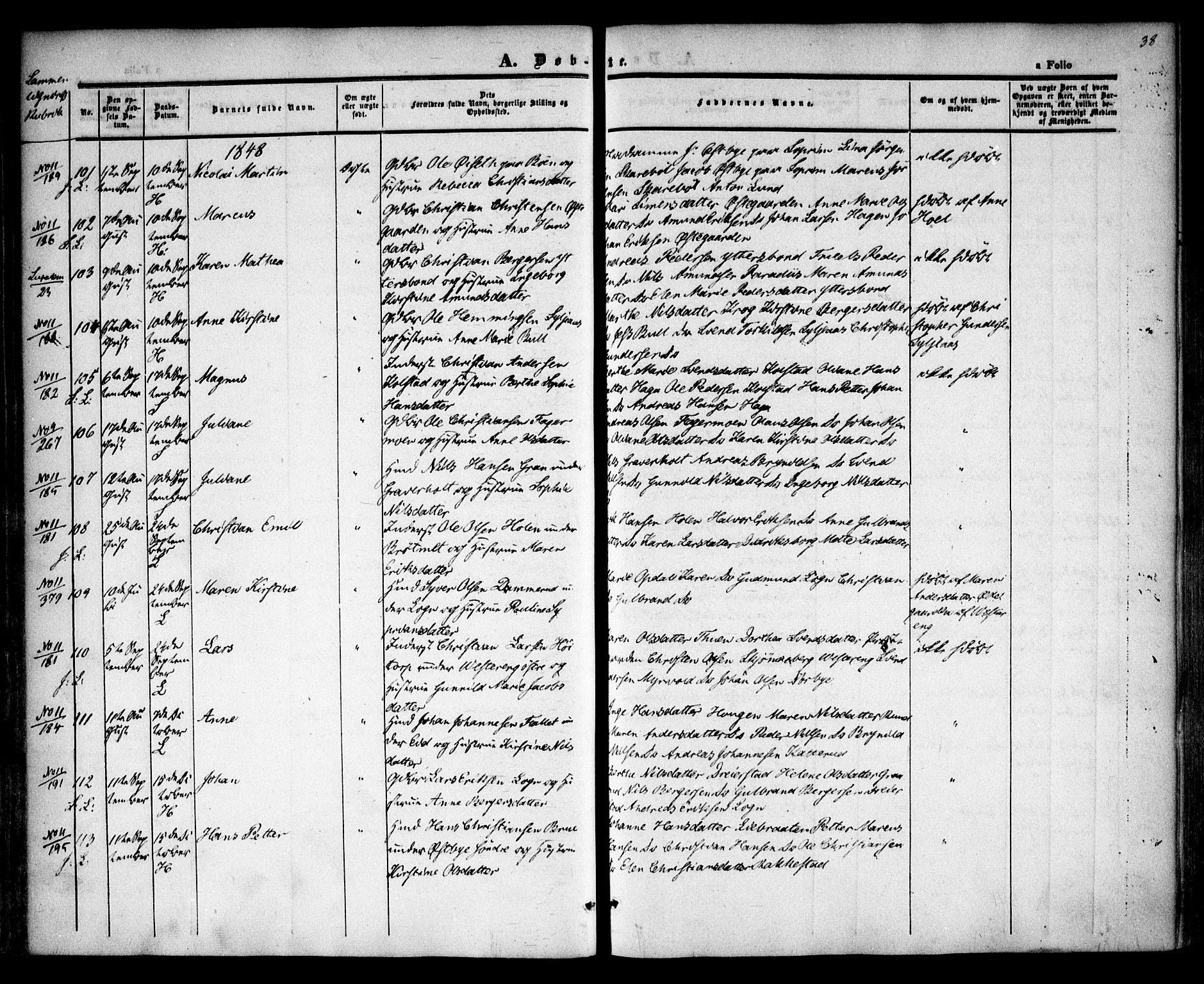 Høland prestekontor Kirkebøker, AV/SAO-A-10346a/F/Fa/L0009: Ministerialbok nr. I 9, 1846-1853, s. 38