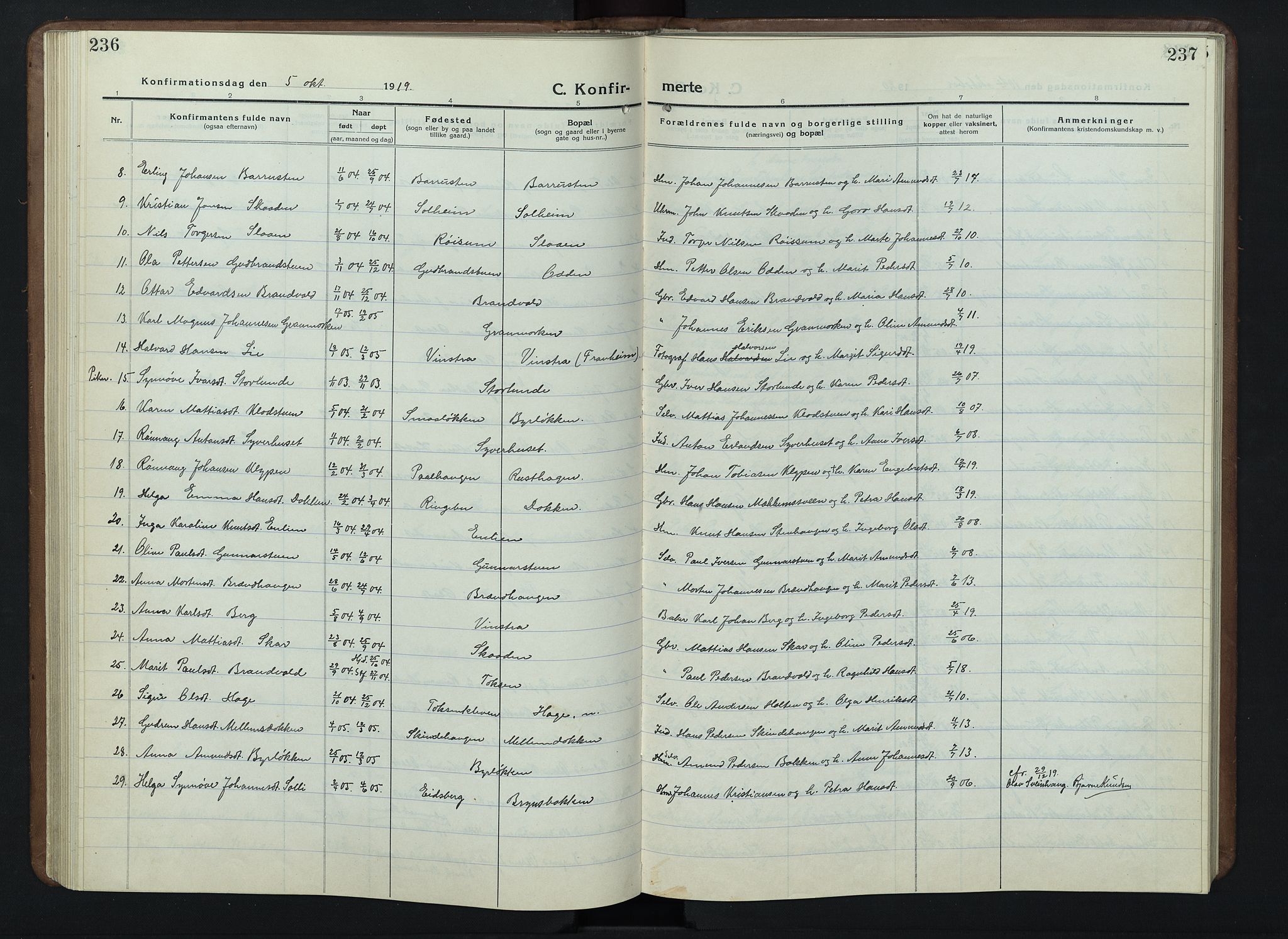 Nord-Fron prestekontor, AV/SAH-PREST-080/H/Ha/Hab/L0007: Klokkerbok nr. 7, 1915-1946, s. 236-237