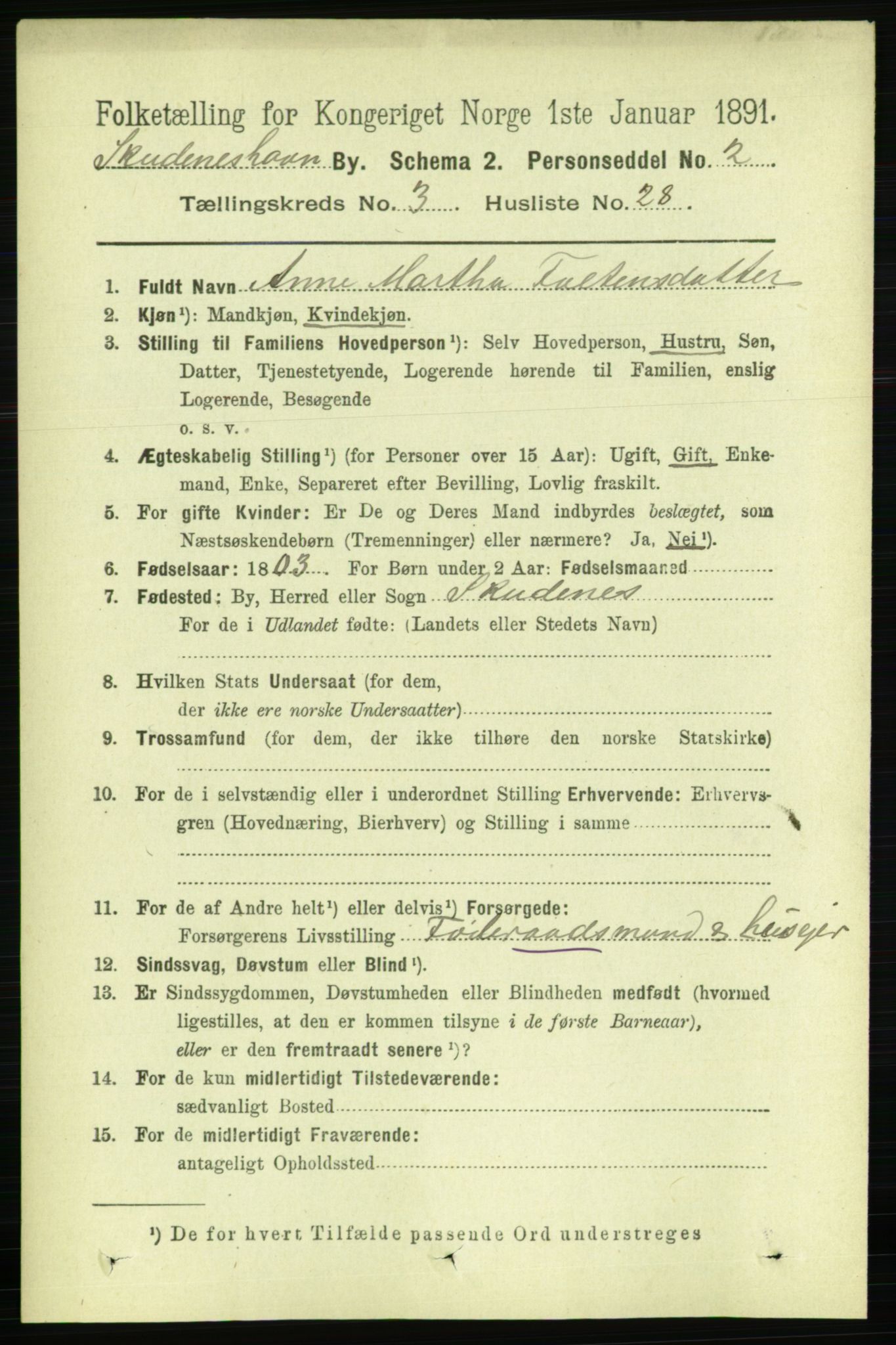 RA, Folketelling 1891 for 1104 Skudeneshavn ladested, 1891, s. 1191