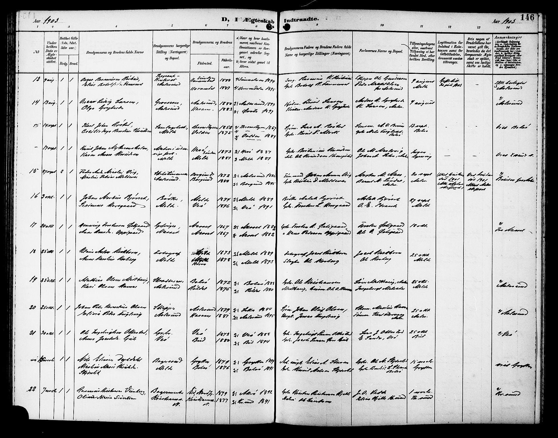 Ministerialprotokoller, klokkerbøker og fødselsregistre - Møre og Romsdal, AV/SAT-A-1454/558/L0702: Klokkerbok nr. 558C03, 1894-1915, s. 146