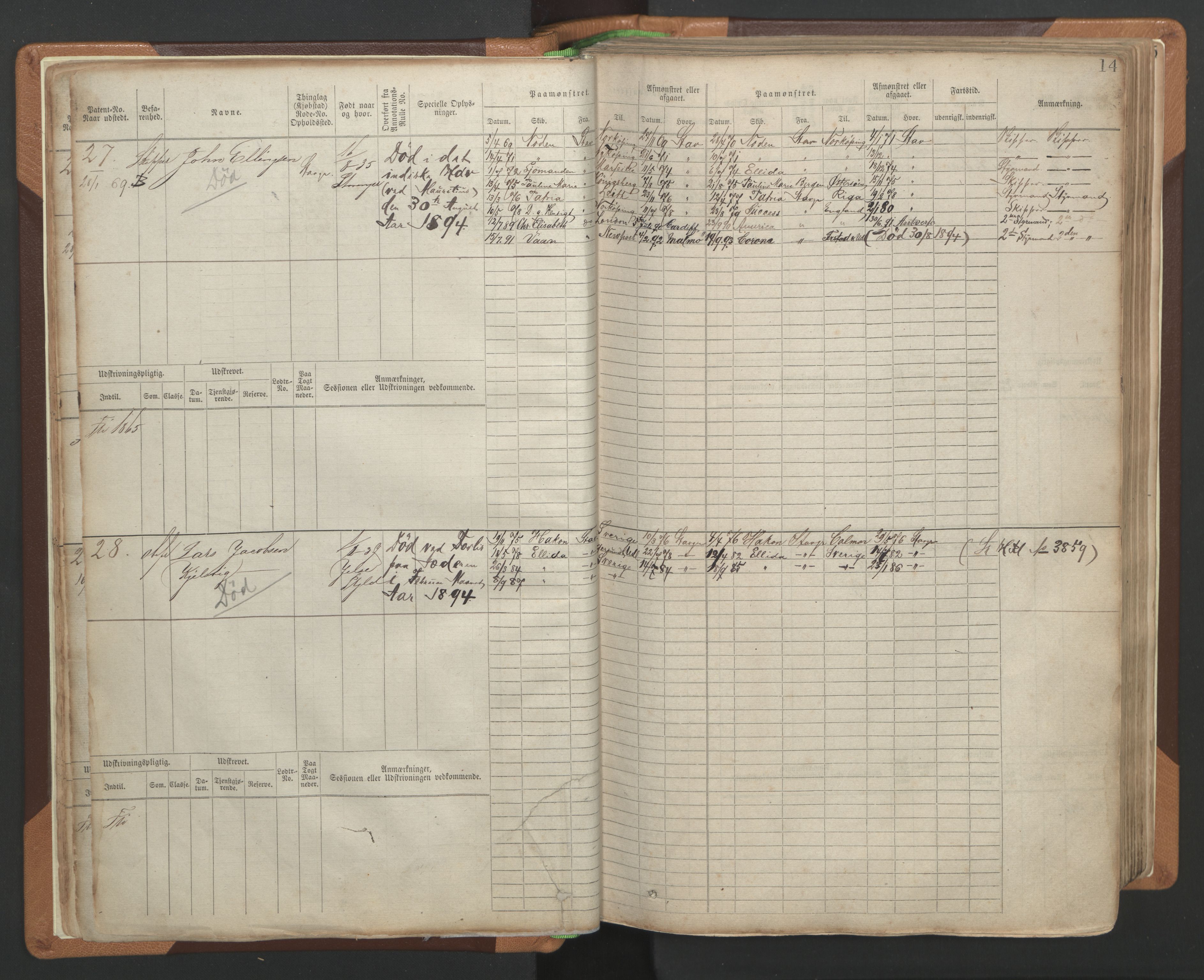 Stavanger sjømannskontor, AV/SAST-A-102006/F/Fb/Fbb/L0004: Sjøfartshovedrulle, patentnr. 1-792 (del 1), 1869-1880, s. 18