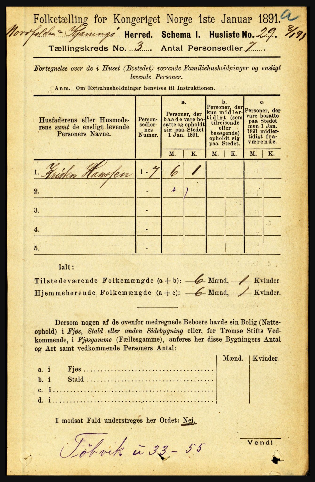 RA, Folketelling 1891 for 1846 Nordfold-Kjerringøy herred, 1891, s. 716