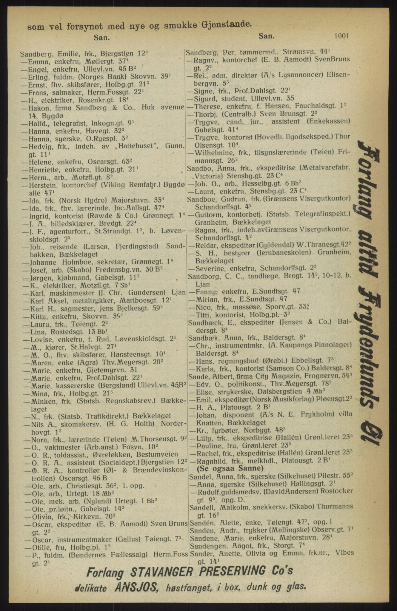 Kristiania/Oslo adressebok, PUBL/-, 1914, s. 1001
