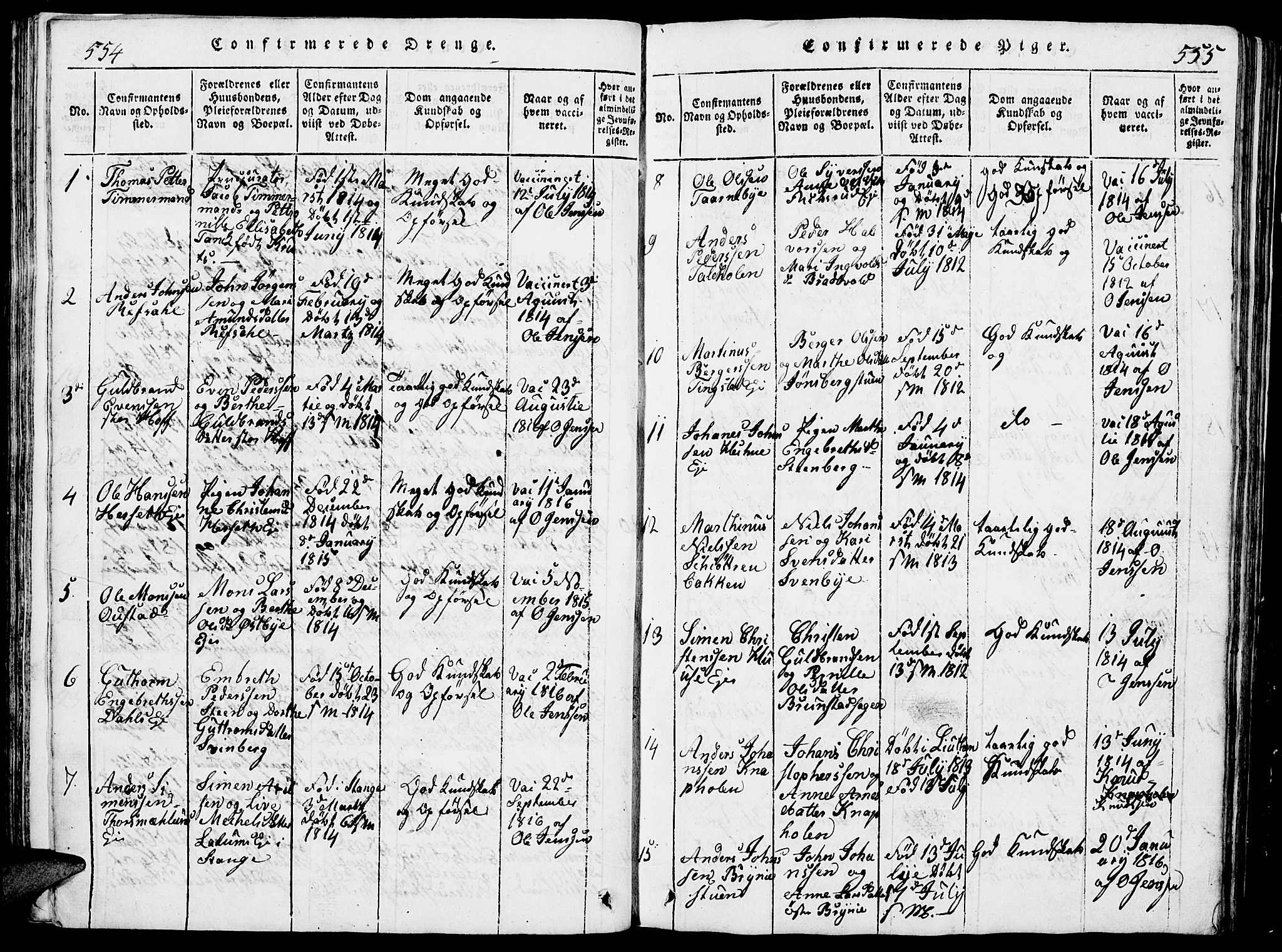 Romedal prestekontor, AV/SAH-PREST-004/L/L0005: Klokkerbok nr. 5, 1814-1829, s. 554-555