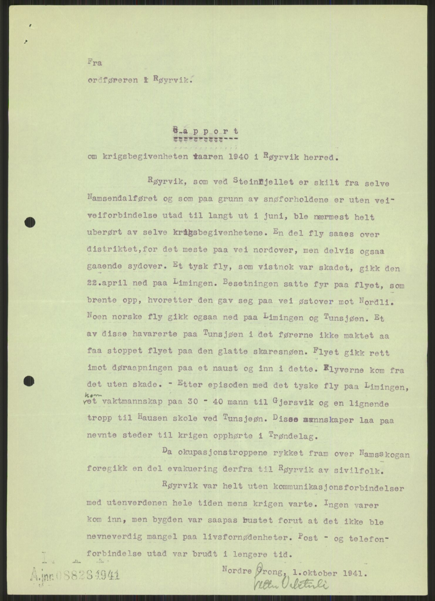 Forsvaret, Forsvarets krigshistoriske avdeling, AV/RA-RAFA-2017/Y/Ya/L0016: II-C-11-31 - Fylkesmenn.  Rapporter om krigsbegivenhetene 1940., 1940, s. 557