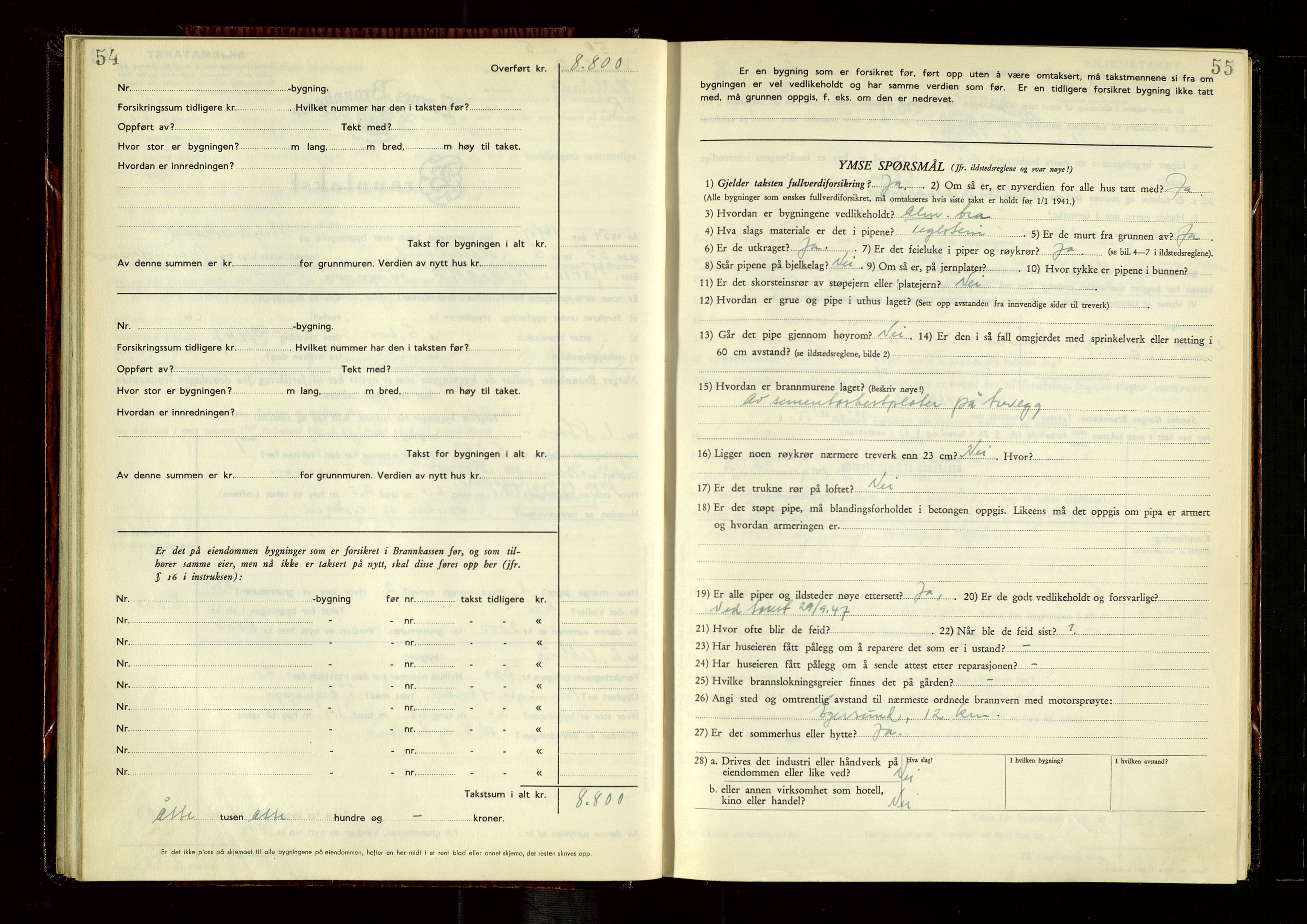 Helleland lensmannskontor, AV/SAST-A-100209/Gob/L0005: "Brandtakstprotokoll", 1950-1955, s. 54-55